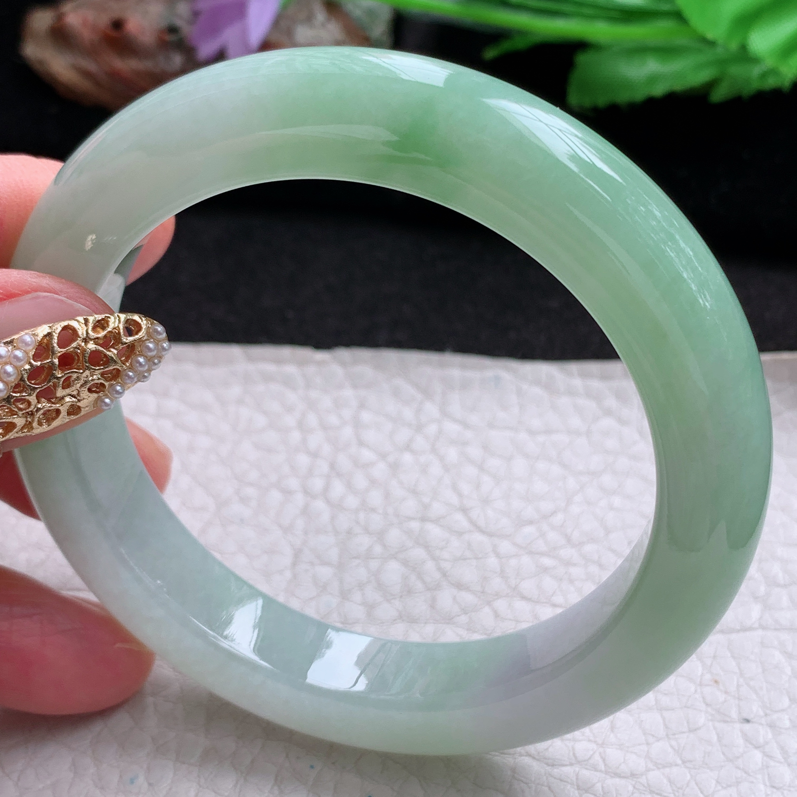 hy实拍57.5*11.8*9.8平安镯 天然翡翠a货手镯飘甜绿胶感正圈玉镯子