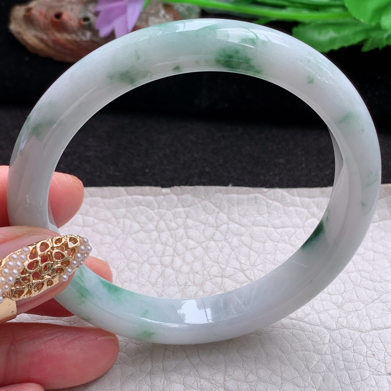 js大圈口60.5*11.3*8.2平安镯 天然翡翠a货手镯水润飘花大气玉镯子