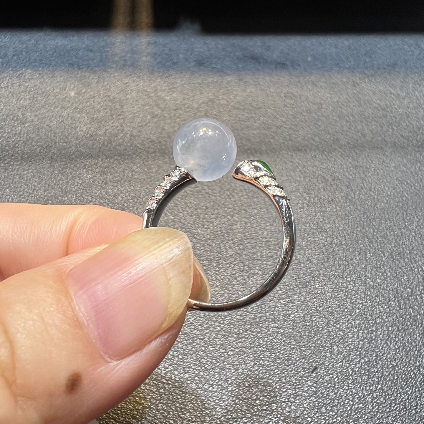 ️18k金钻石镶嵌冰种圆珠阳绿水滴戒指天然缅甸翡翠A货高端精品