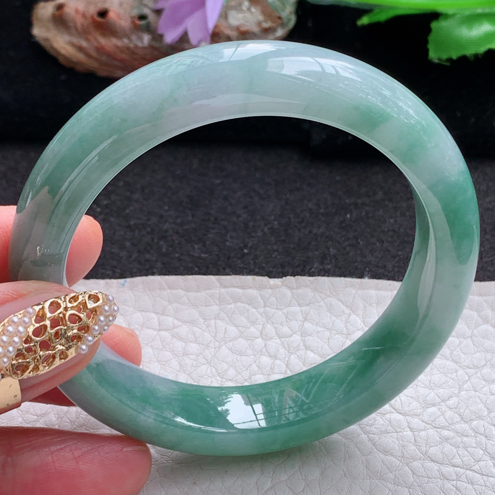 jx实拍55.5*12.6*8.8平安镯 天然翡翠a货手镯飘花正圈玉镯子