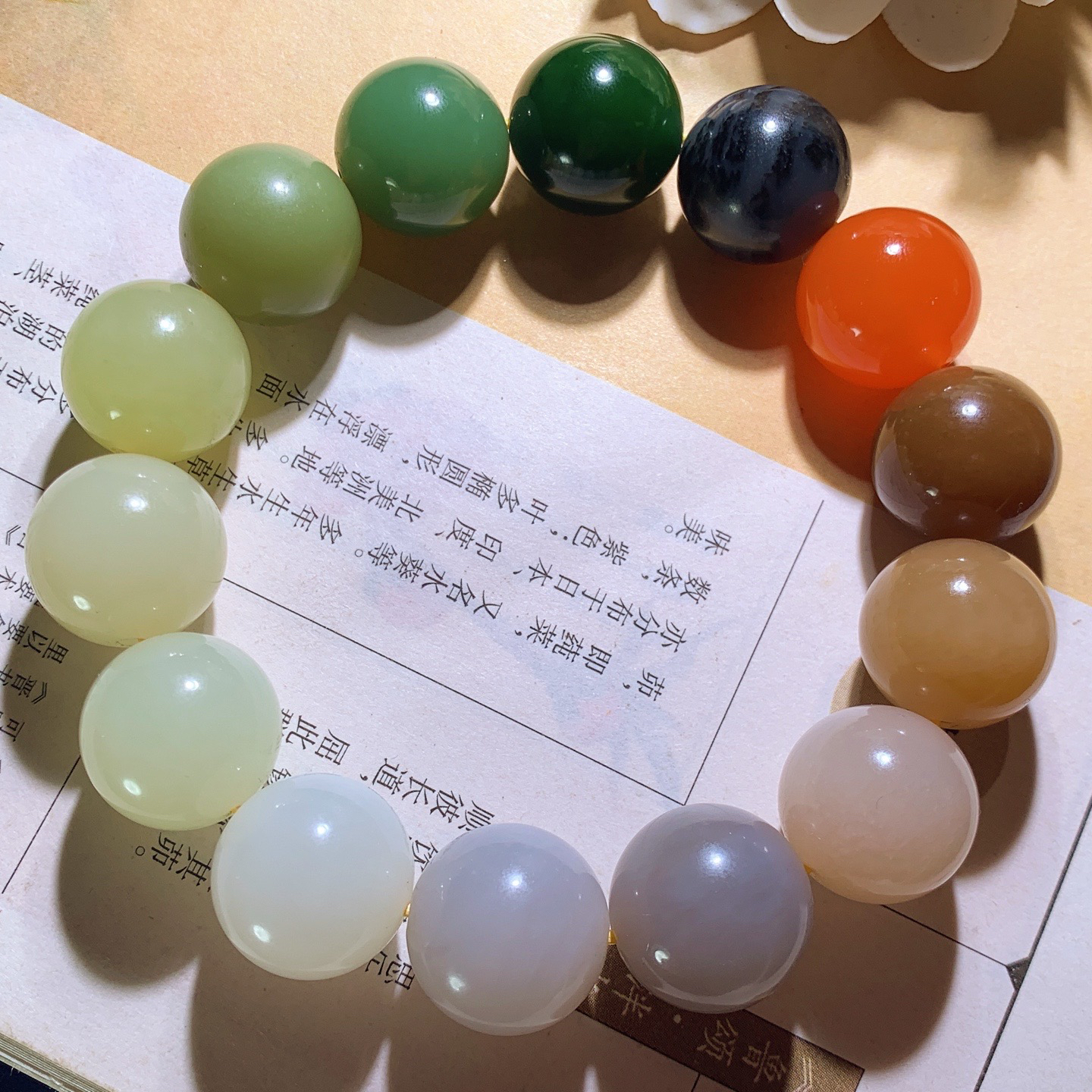 新疆和田玉多宝圆珠手串 单颗尺寸16重90克 玉质细腻油润 底色纯净 脂粉好，品质好。lt26041