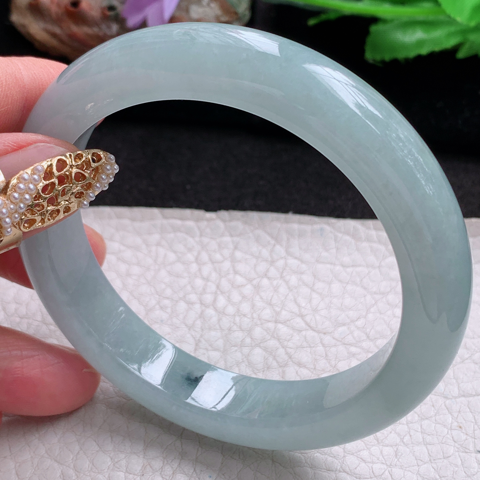 nr实拍59.5*12.5*9.2平安镯 天然翡翠a货手镯湖水蓝正圈玉镯子