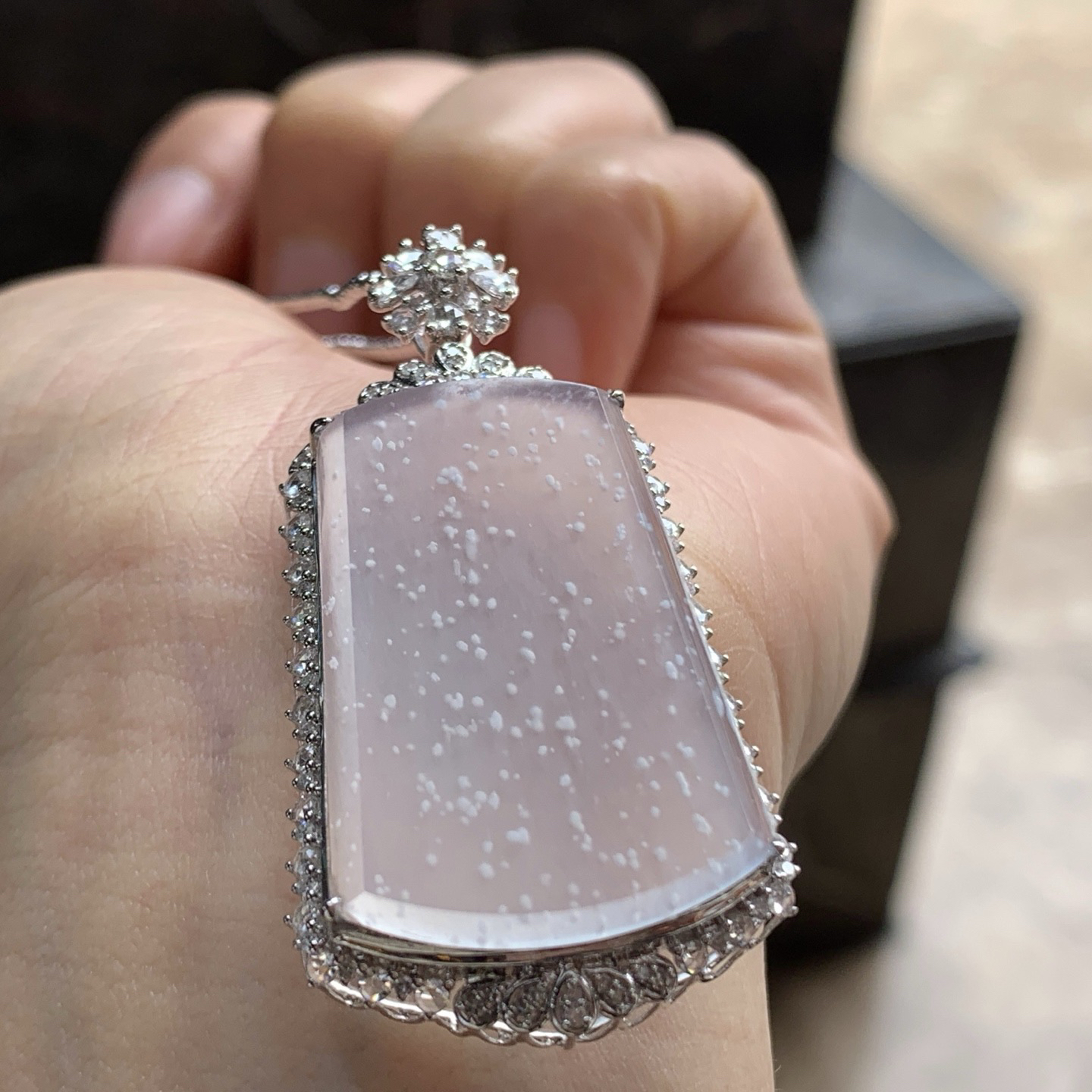 金钻镶嵌冰种雪花棉无事牌^_^冰透