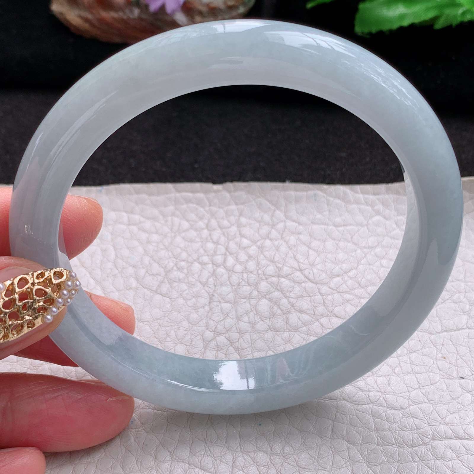 js大圈口62.5*10.3*8.6平安镯 天然翡翠a货手镯冰润纯美正圈玉镯子