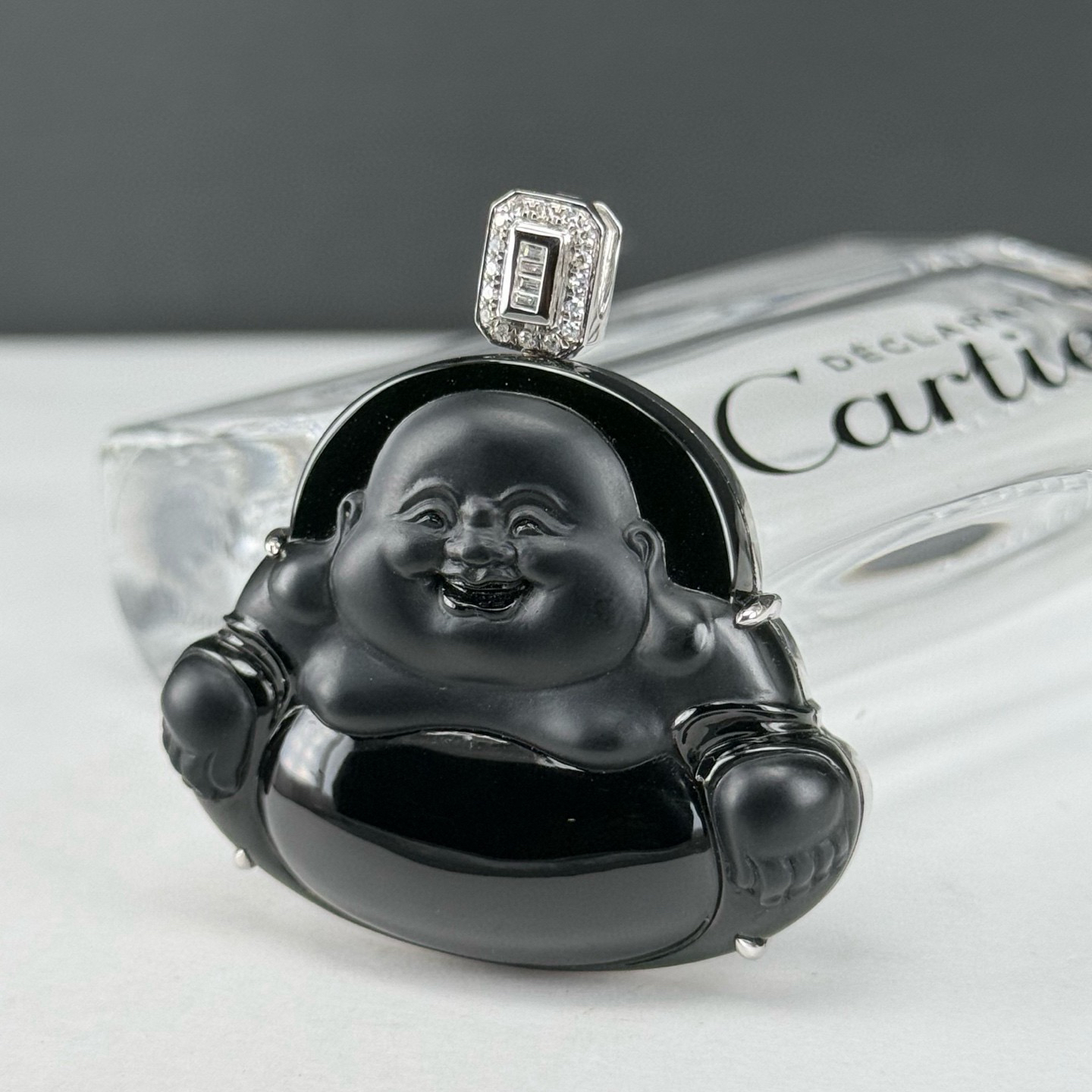 精品墨翠大肚佛 种好色正 黑度极好 打灯通透 简约大气  尺寸46.2