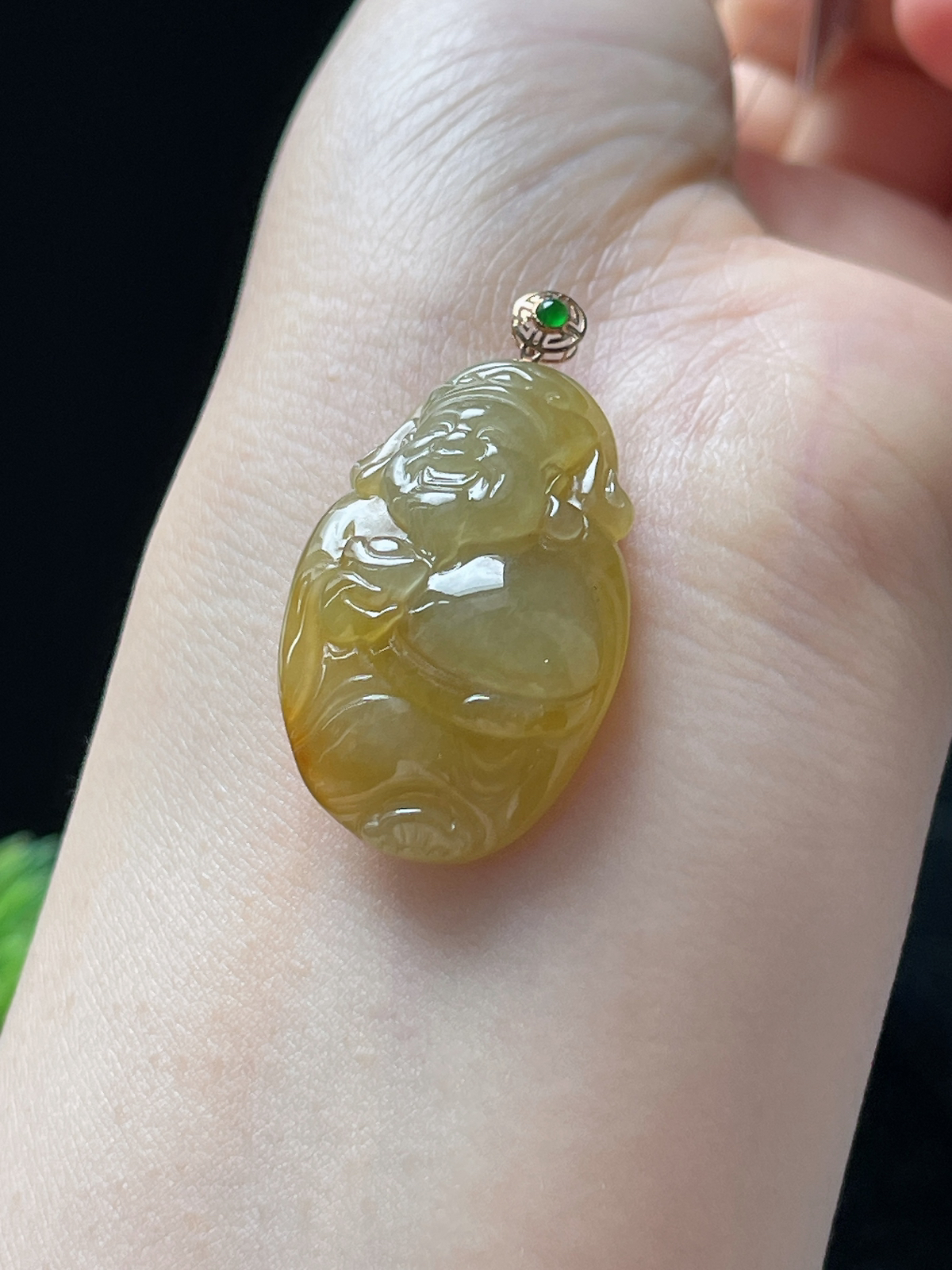 18k金翡翠冰糯种黄财神吊坠