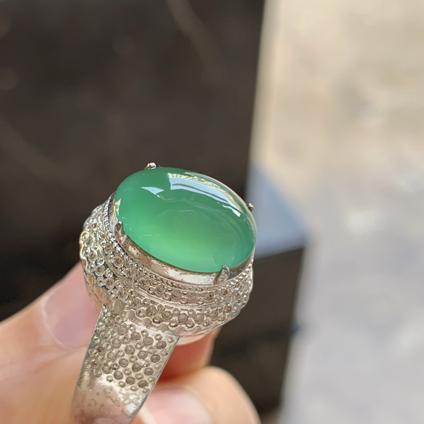 冰种戒面^_^透亮饱满  铜托