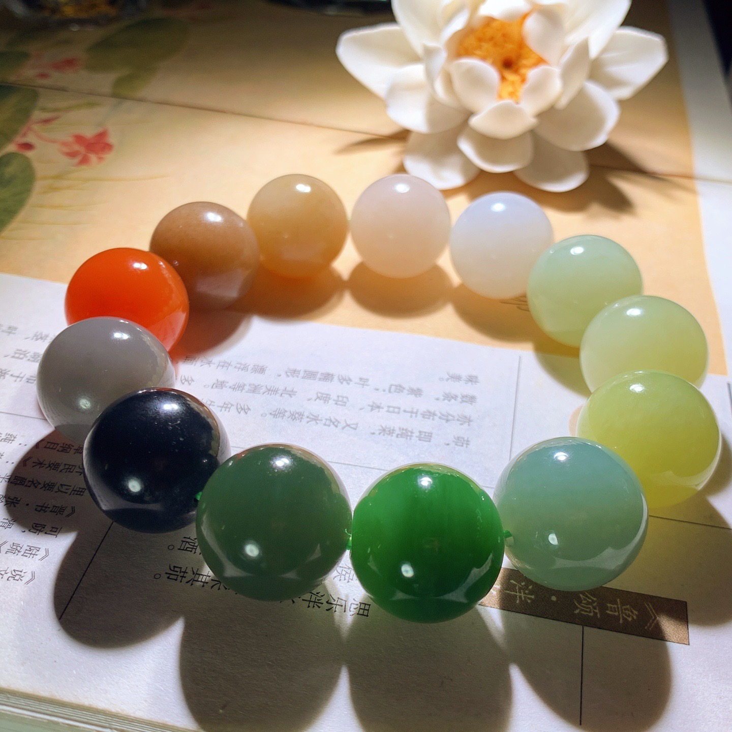 新疆和田玉多宝圆珠手串 单颗尺寸18重117.6克 玉质细腻油润 底色纯净 脂粉好，品质好。lt260410