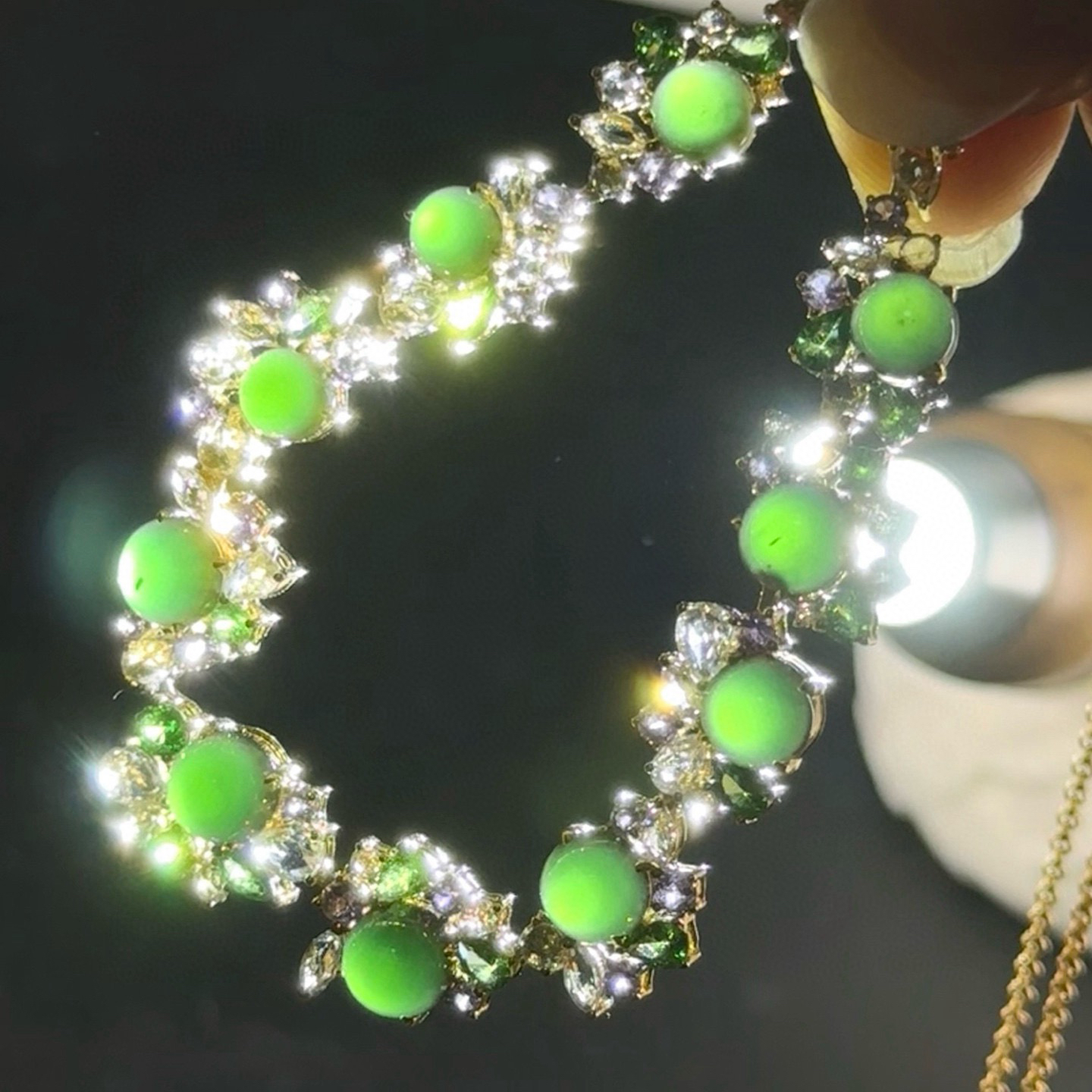 精品豪镶墨翠蛋面项链 种好色正 黑度好 打灯通透  尺寸5.5