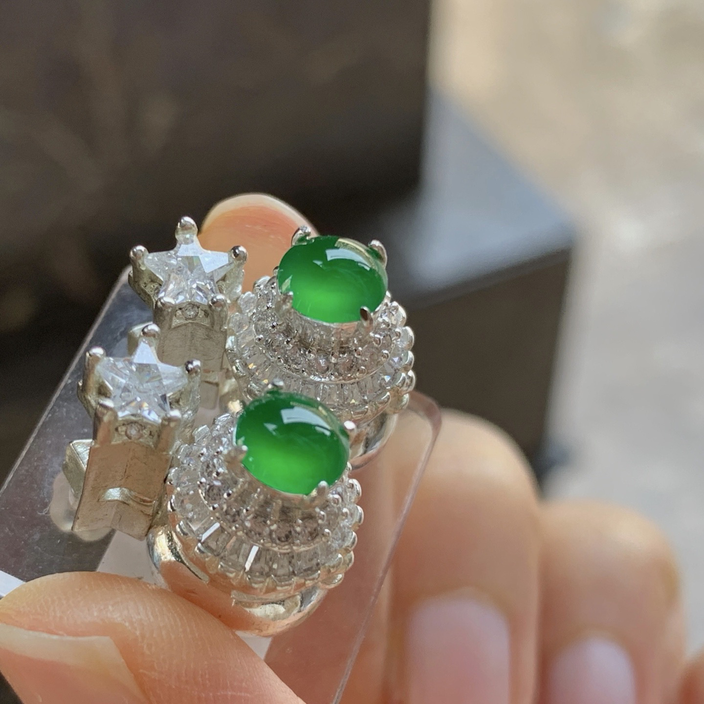 冰绿戒面^_^透亮 铜托