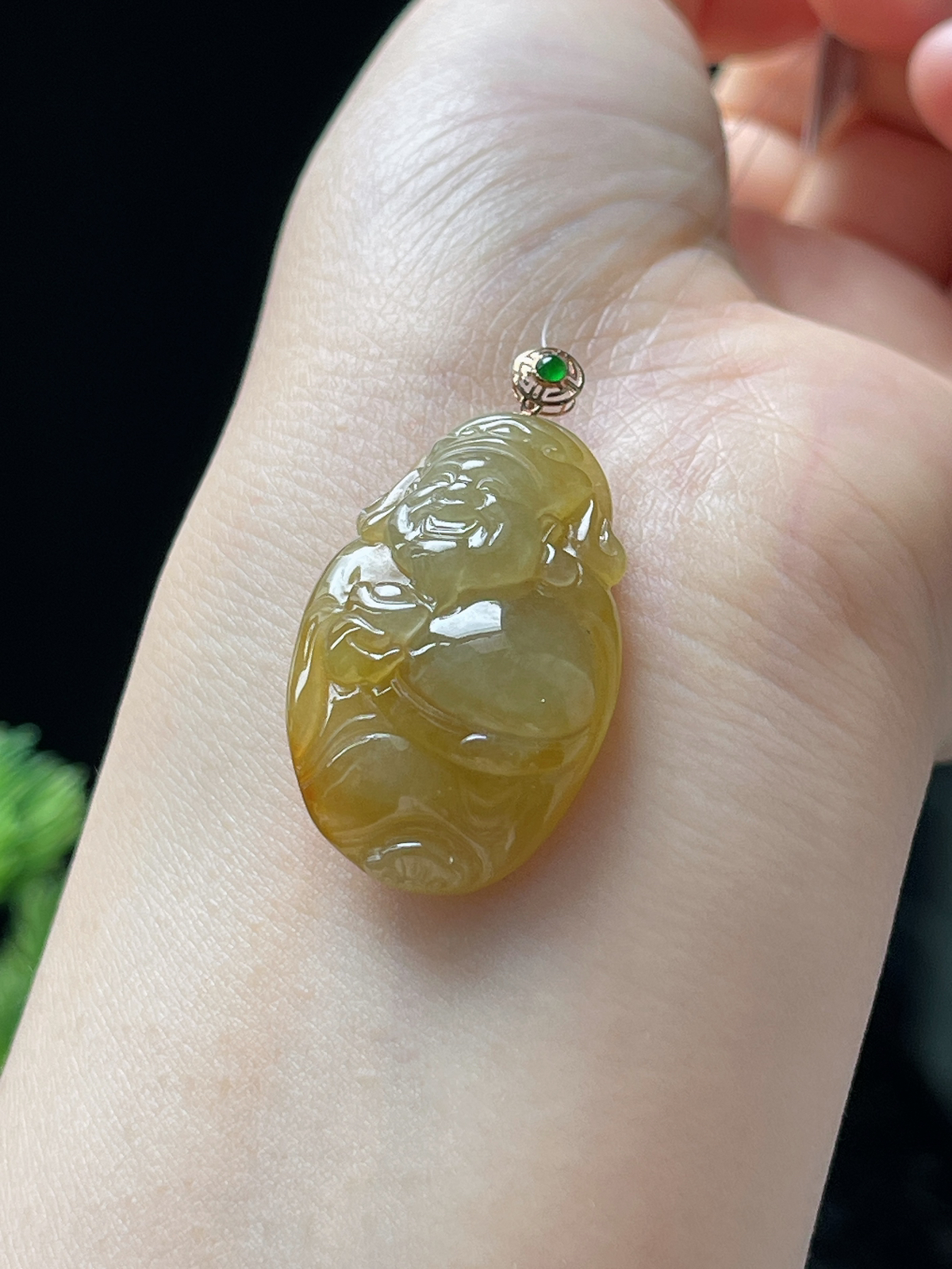 18k金翡翠冰糯种黄财神吊坠