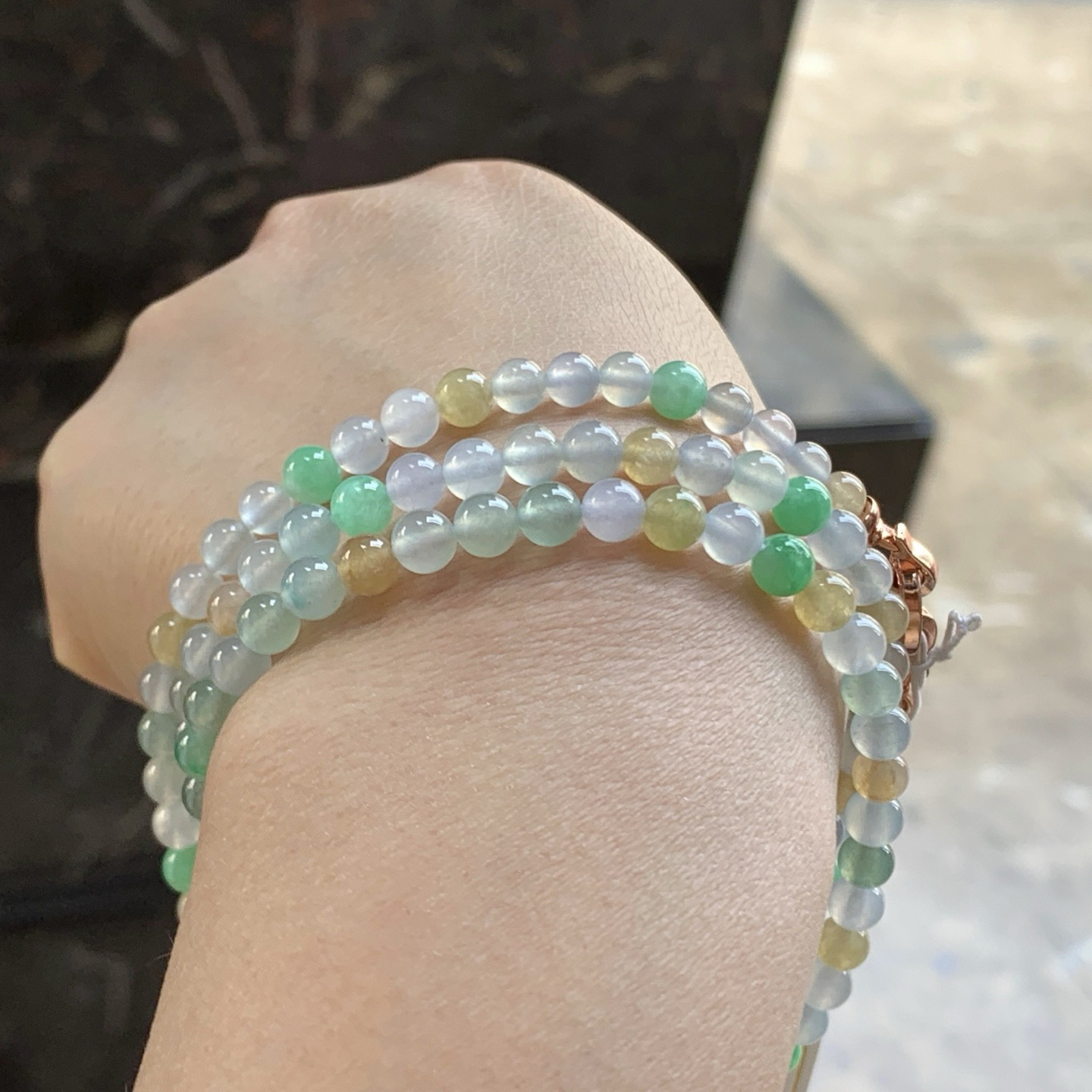 冰种多彩手链^_^鲜艳 玉质温润