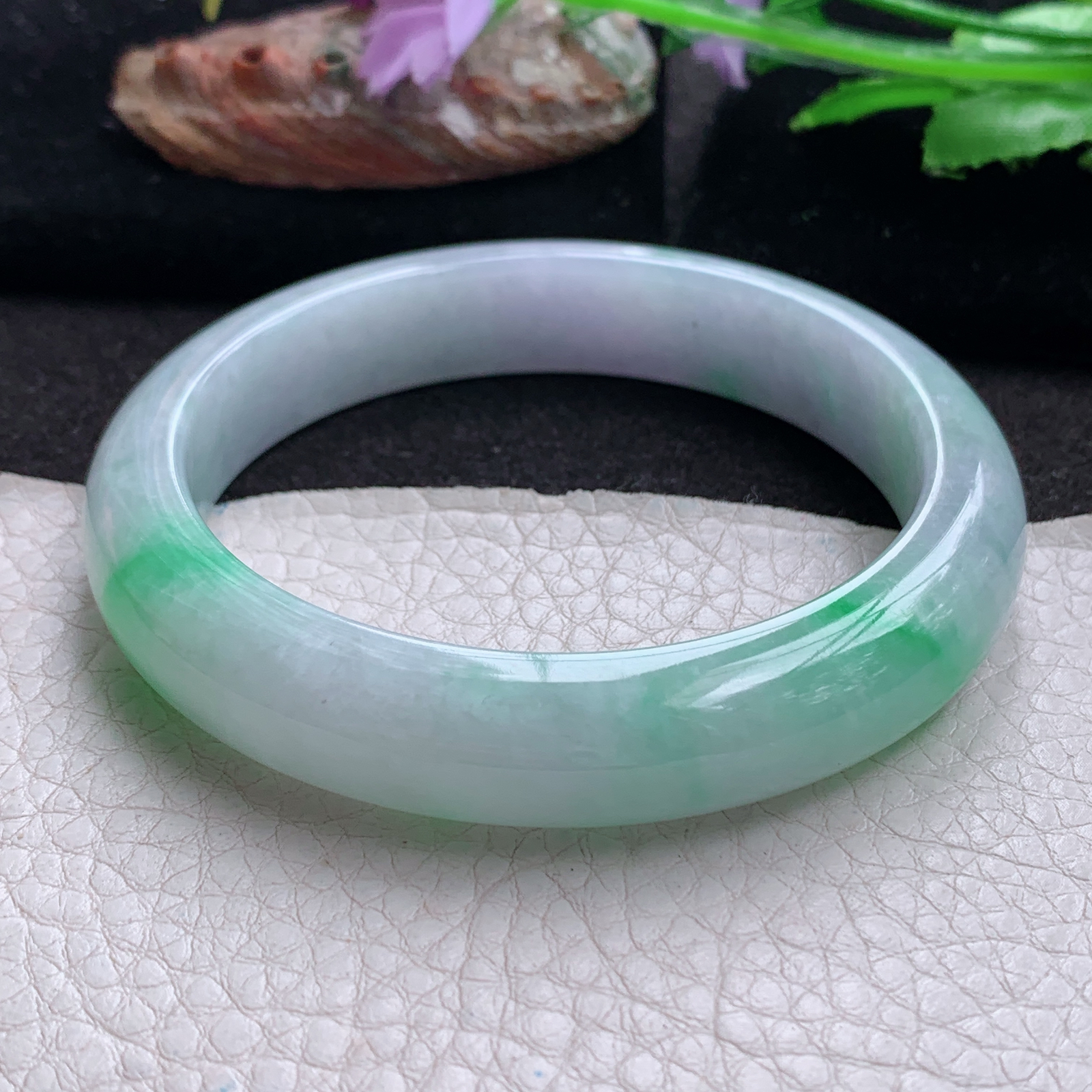 hy大圈口60*12.5*9平安镯 天然翡翠a货手镯飘阳绿胶感正圈玉镯子