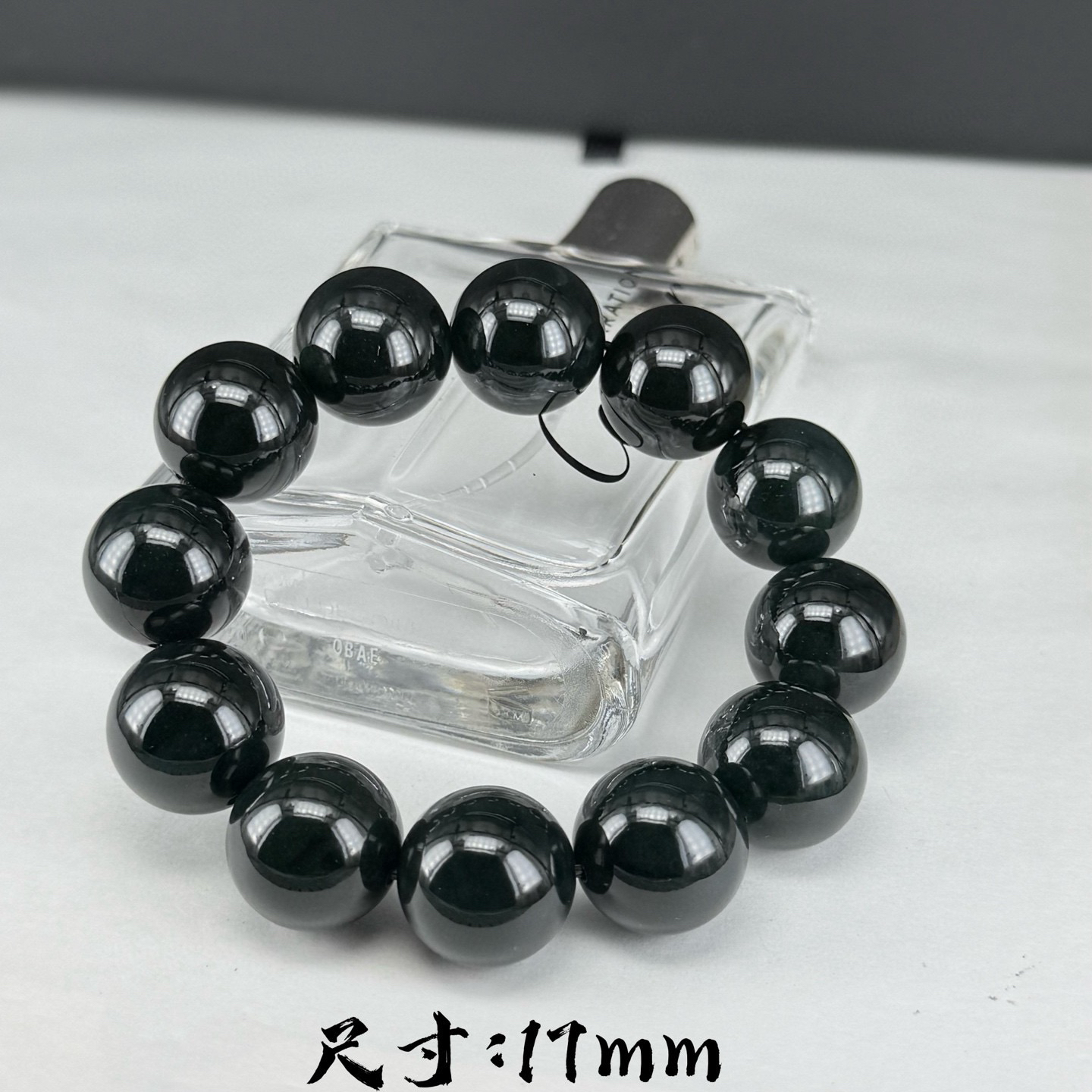 精品墨翠大尺寸手串 种好色正 黑度够 打灯通透 性价比超高 尺寸17