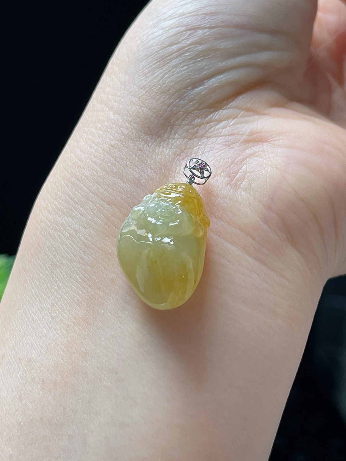 18k金翡翠冰糯种黄财神挂件