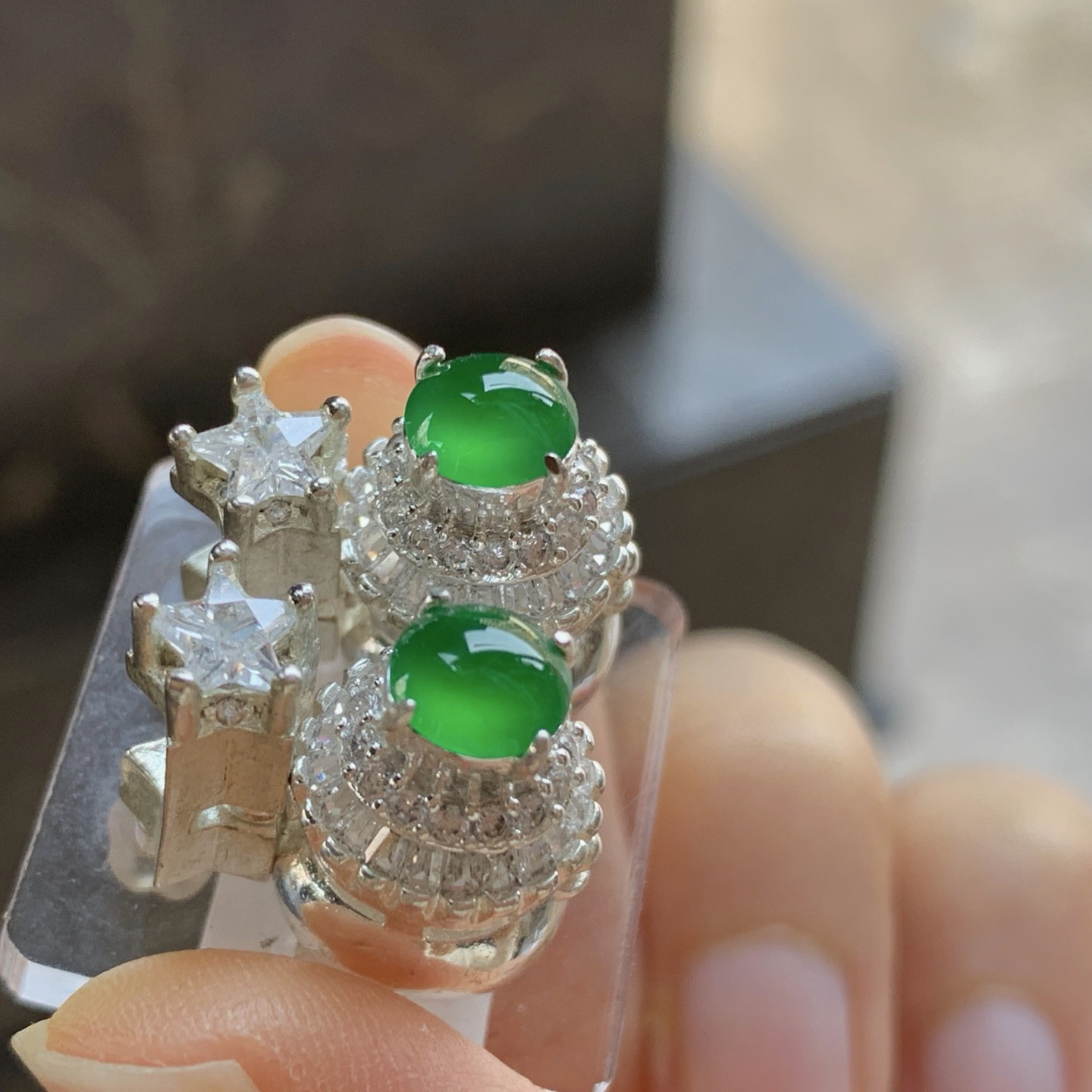 冰绿戒面^_^透亮 铜托