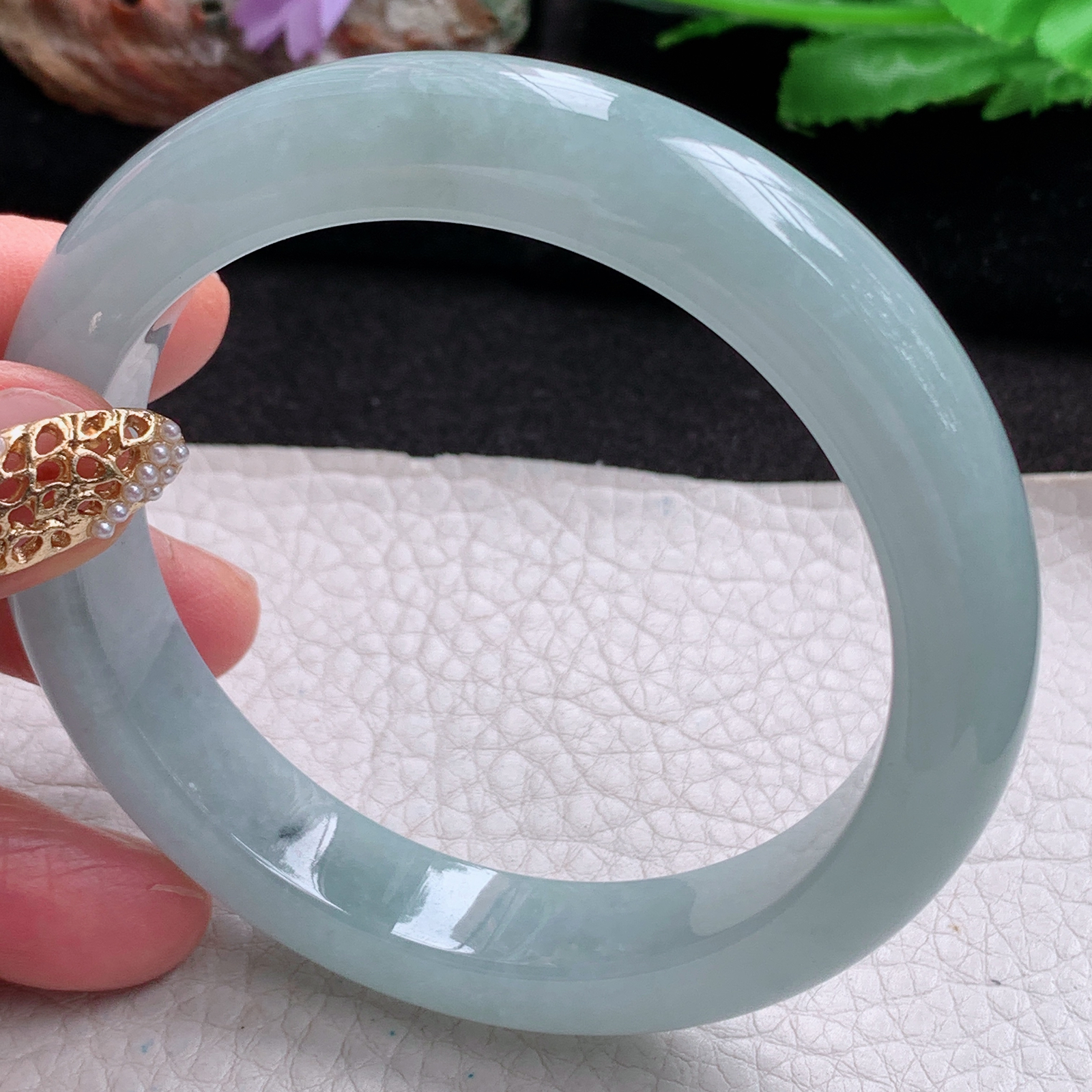 nr实拍59.5*12.5*9.2平安镯 天然翡翠a货手镯湖水蓝正圈玉镯子