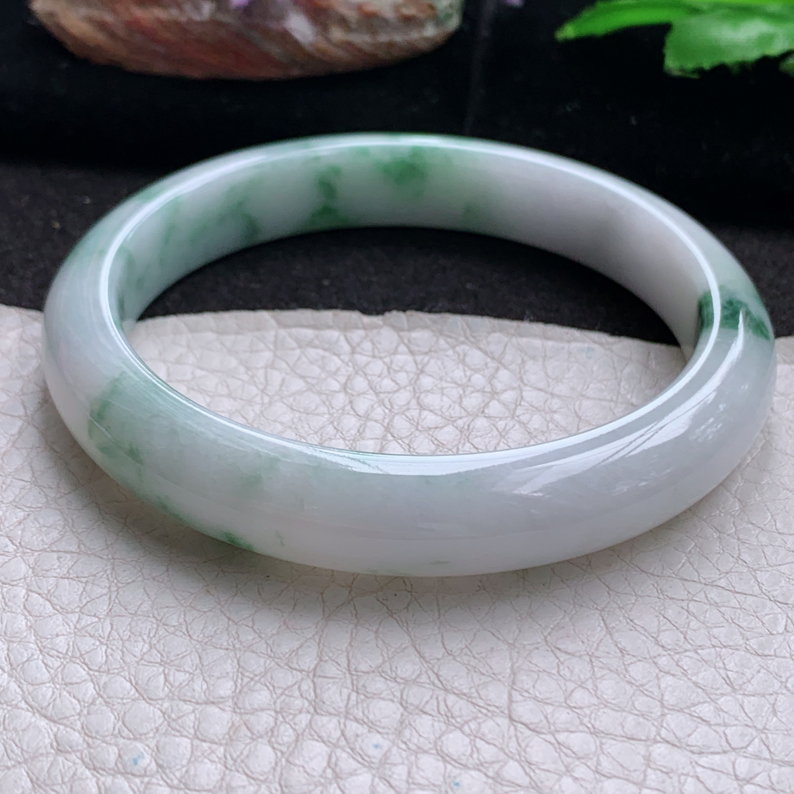 js大圈口60.5*11.3*8.2平安镯 天然翡翠a货手镯水润飘花大气玉镯子