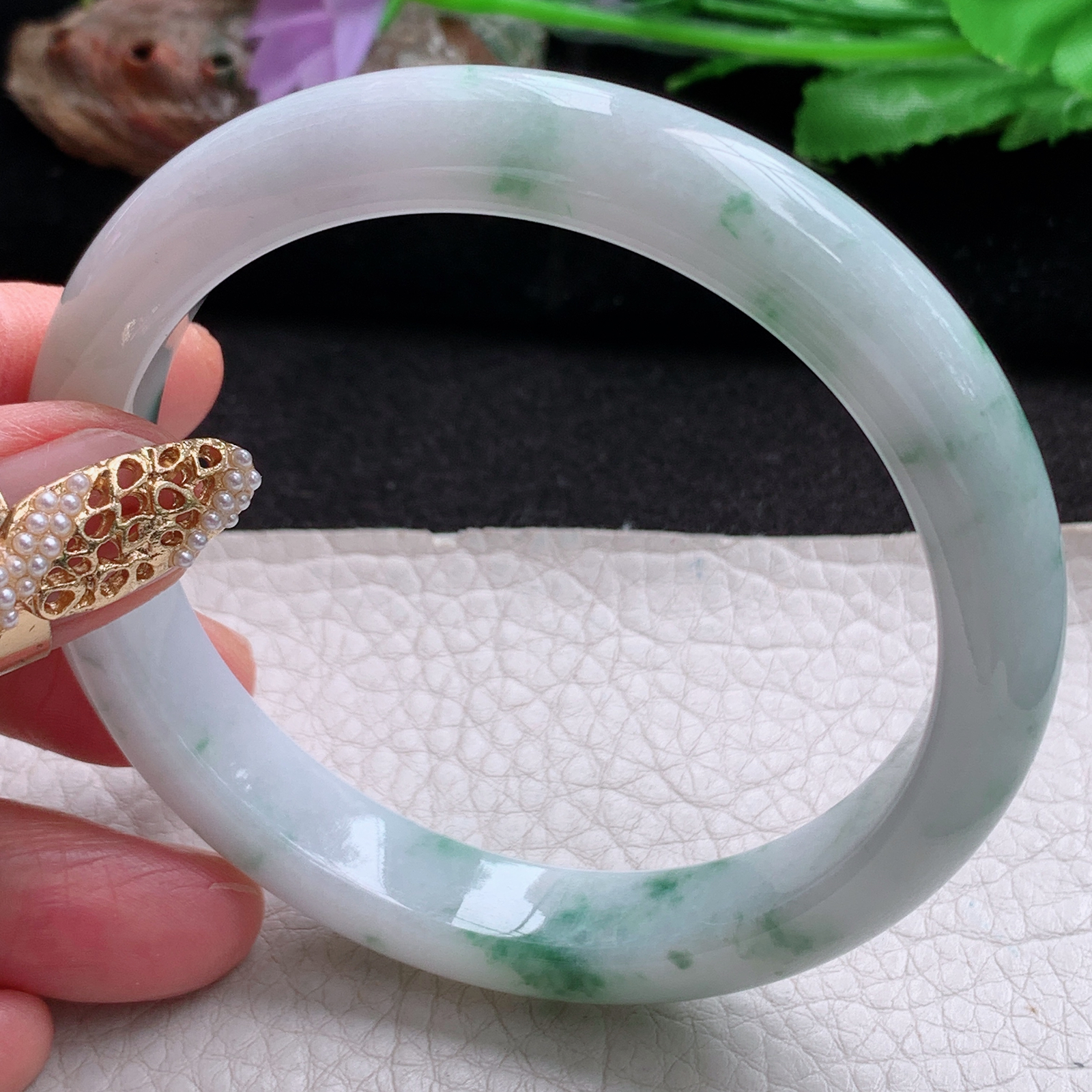 js大圈口60.5*11.3*8.2平安镯 天然翡翠a货手镯水润飘花大气玉镯子