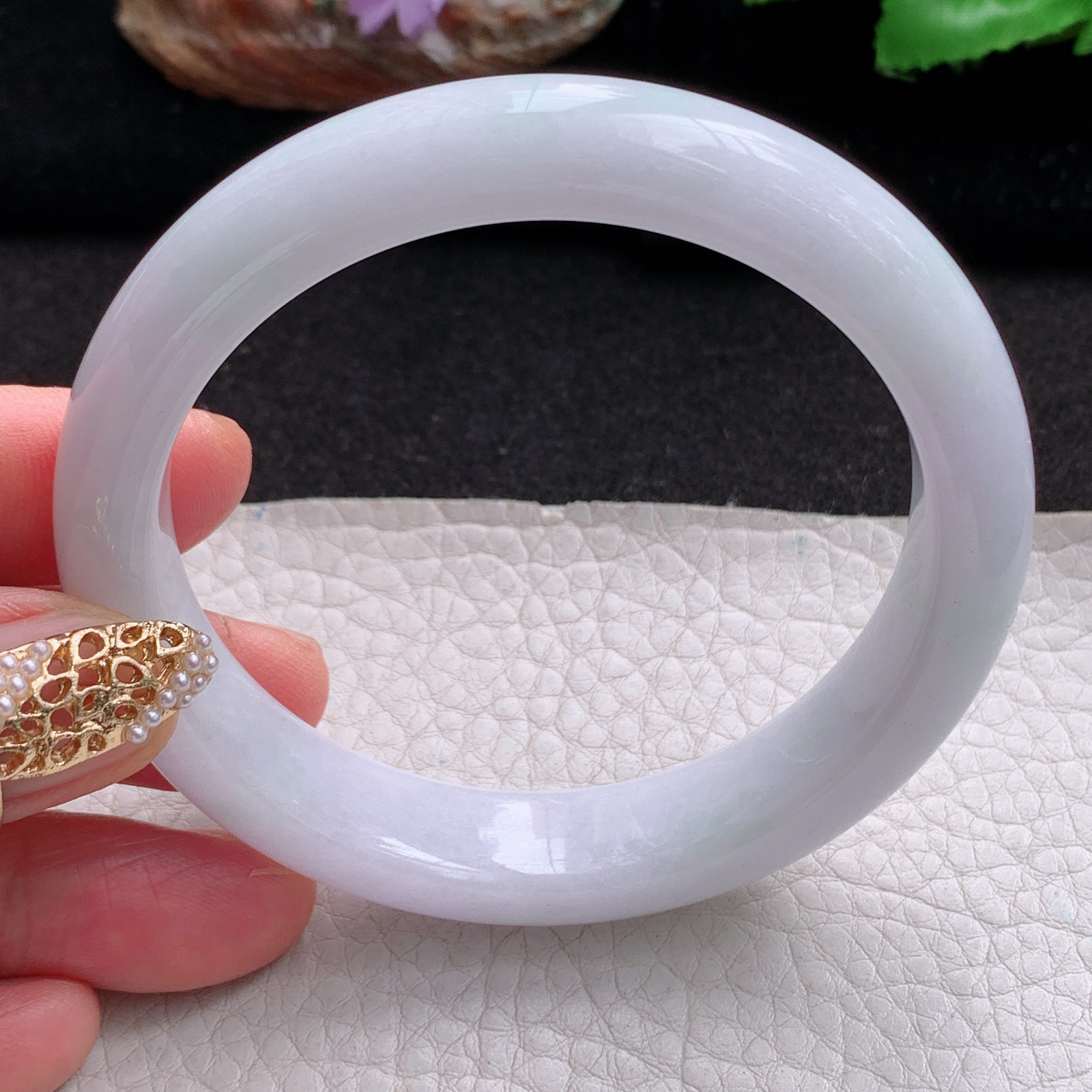 jx实拍57.5*12.3*8平安镯 天然翡翠a货手镯水润淡紫正圈玉镯子