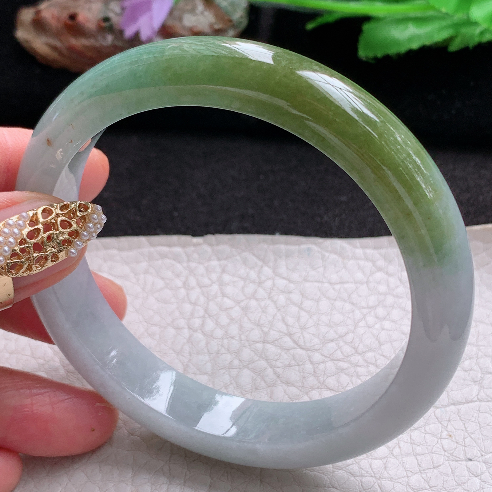 js大圈口61*11.8*8.5招财镯 天然翡翠a货手镯冰润双彩正圈玉镯子