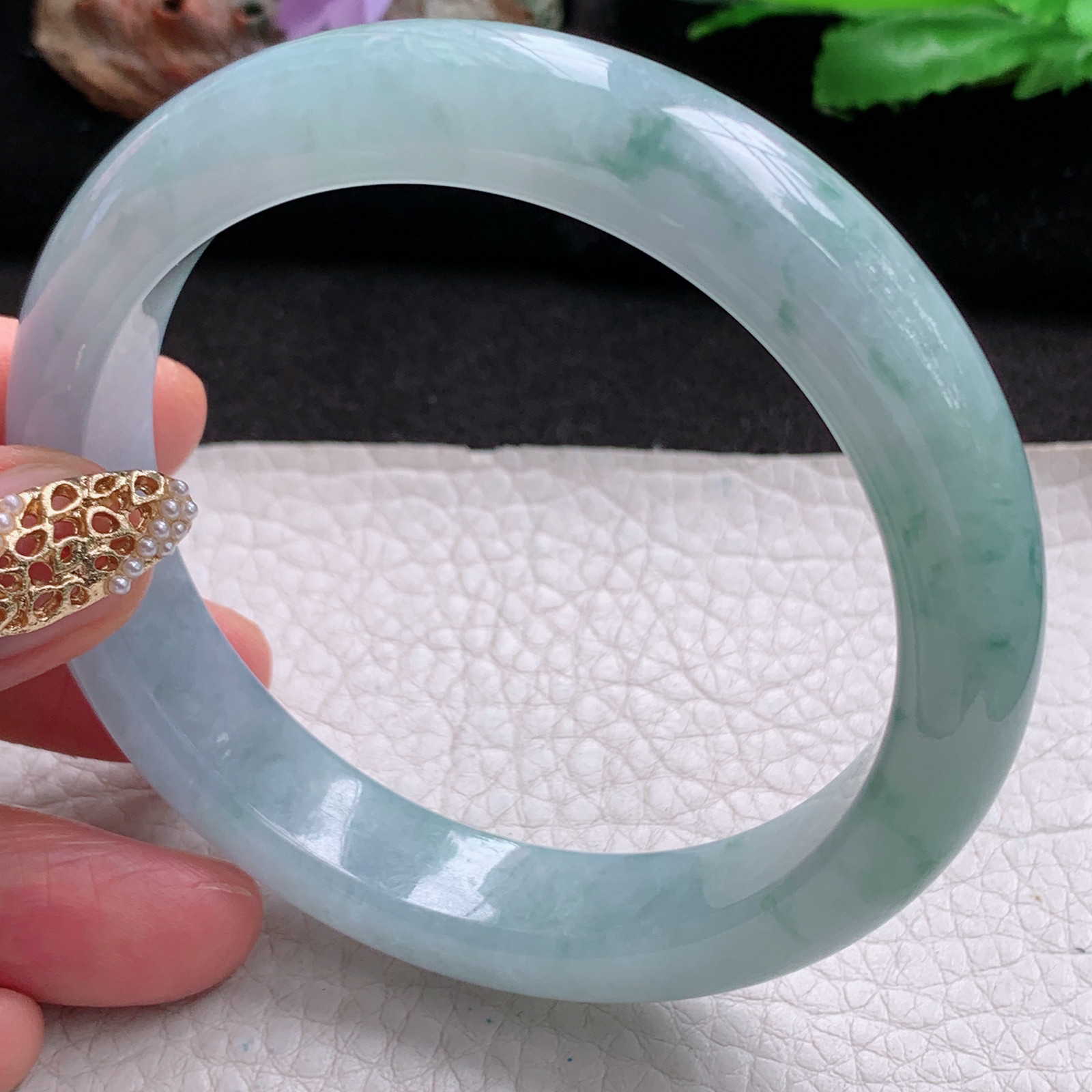 nr大圈口60*13*9平安镯 天然翡翠a货手镯冰飘花大气正圈玉镯子