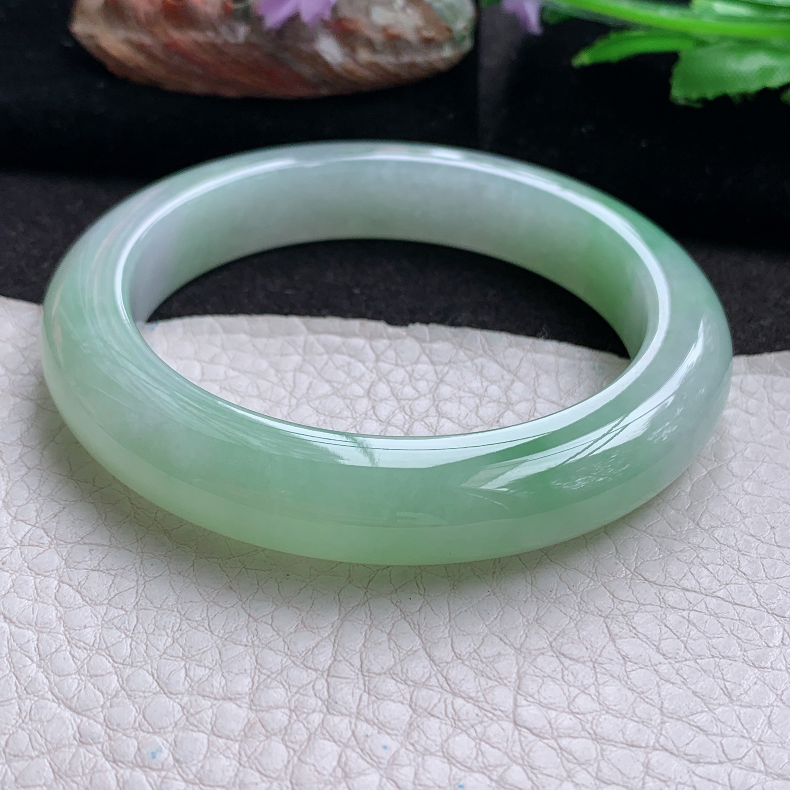 hy实拍57.5*11.8*9.8平安镯 天然翡翠a货手镯飘甜绿胶感正圈玉镯子