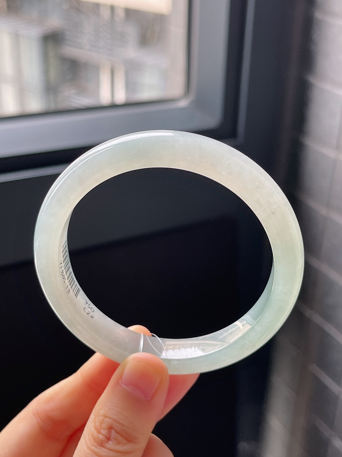 正圈54.2圈口，翡翠冰糯种飘绿手镯