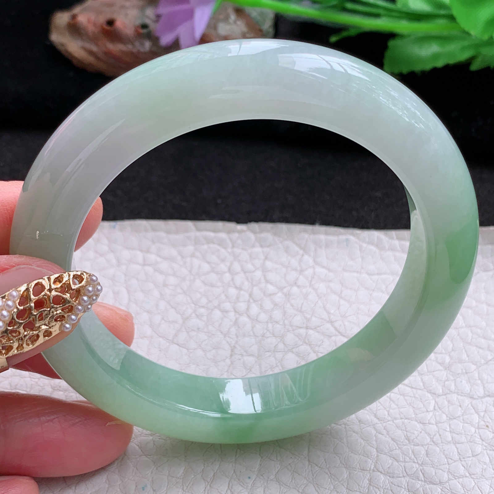 hy实拍57.5*11.8*9.8平安镯 天然翡翠a货手镯飘甜绿胶感正圈玉镯子