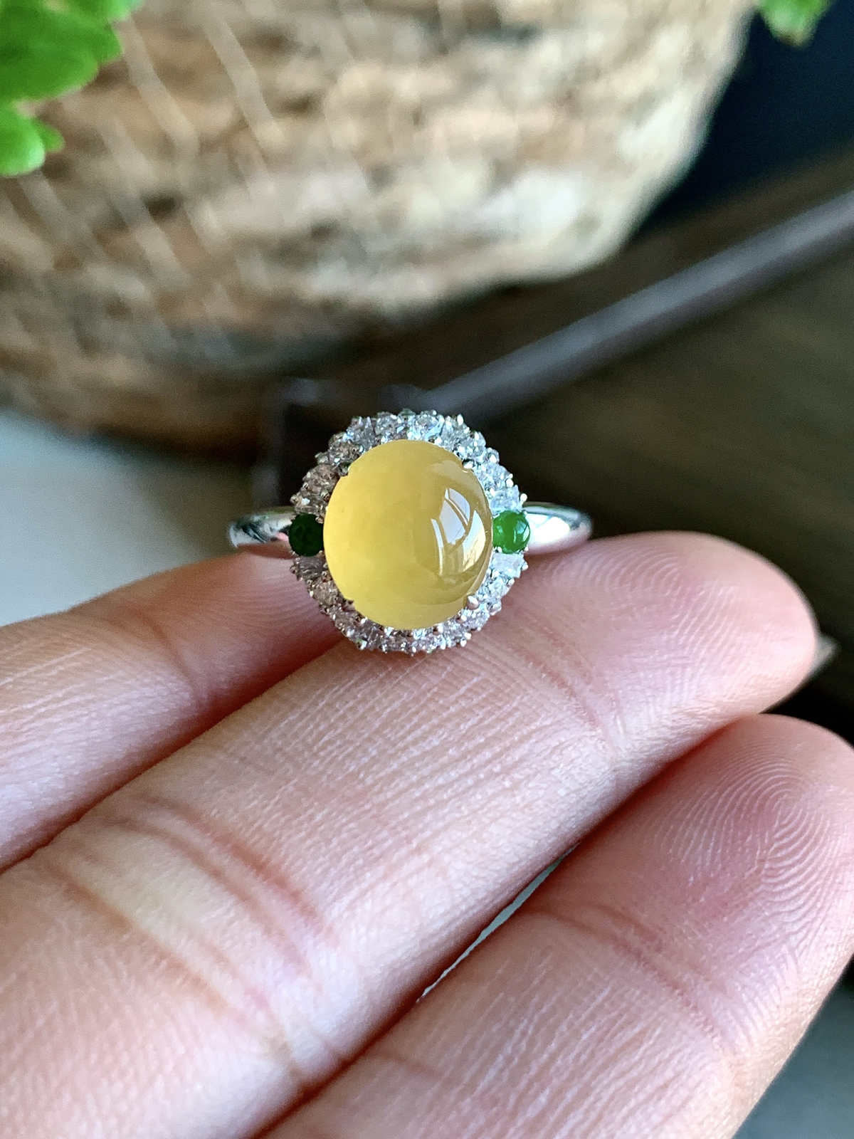 【镶嵌】️高冰黄翡蛋面戒指
【说明】缅料  18k金镶嵌 性价比高  
【整体】12-11.5-11.3
【圈口】14号..