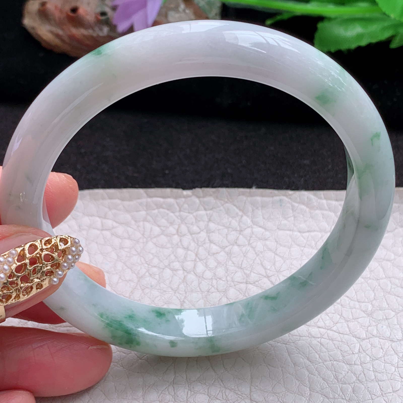 js大圈口60.5*11.3*8.2平安镯 天然翡翠a货手镯水润飘花大气玉镯子