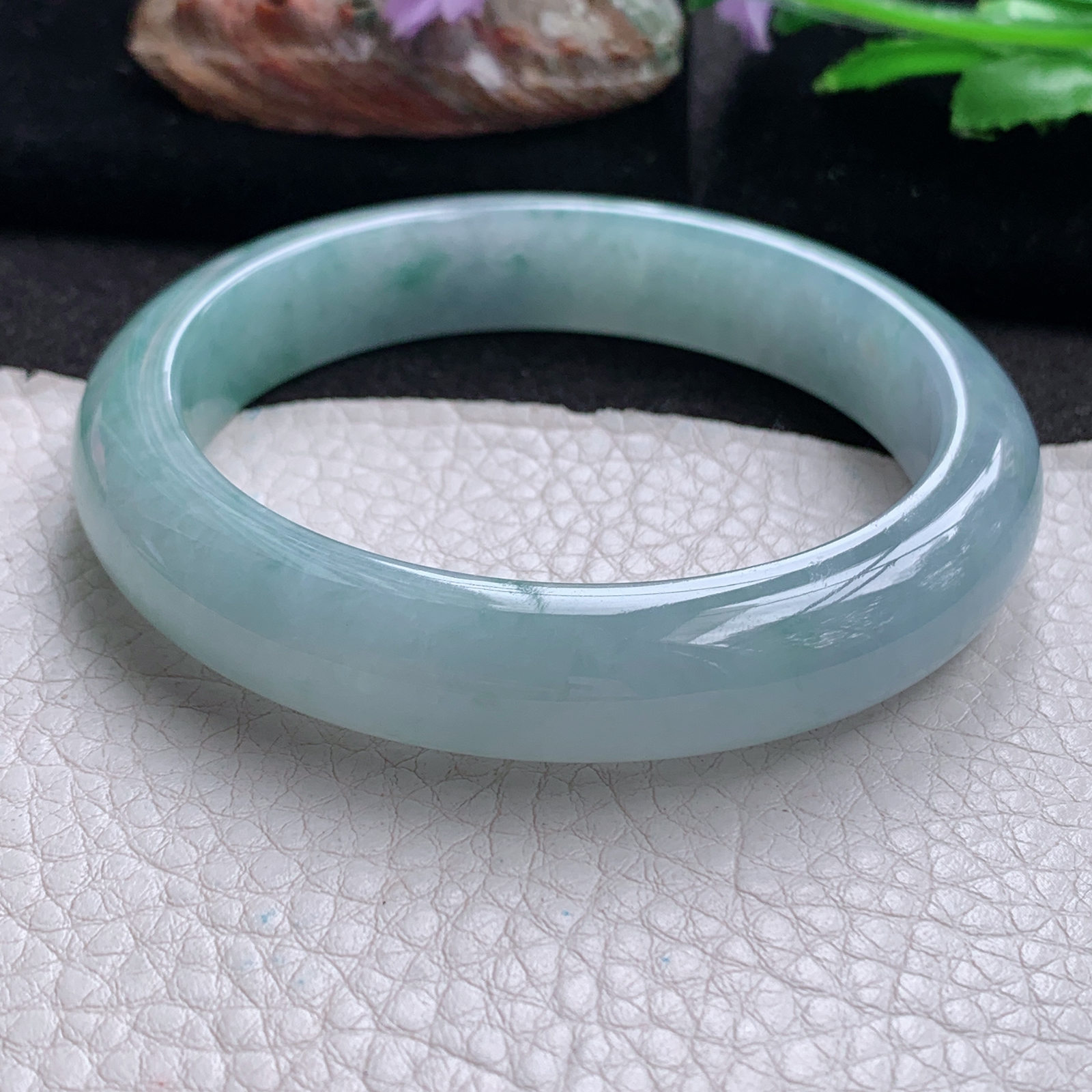 nr大圈口60*13*9平安镯 天然翡翠a货手镯冰飘花大气正圈玉镯子