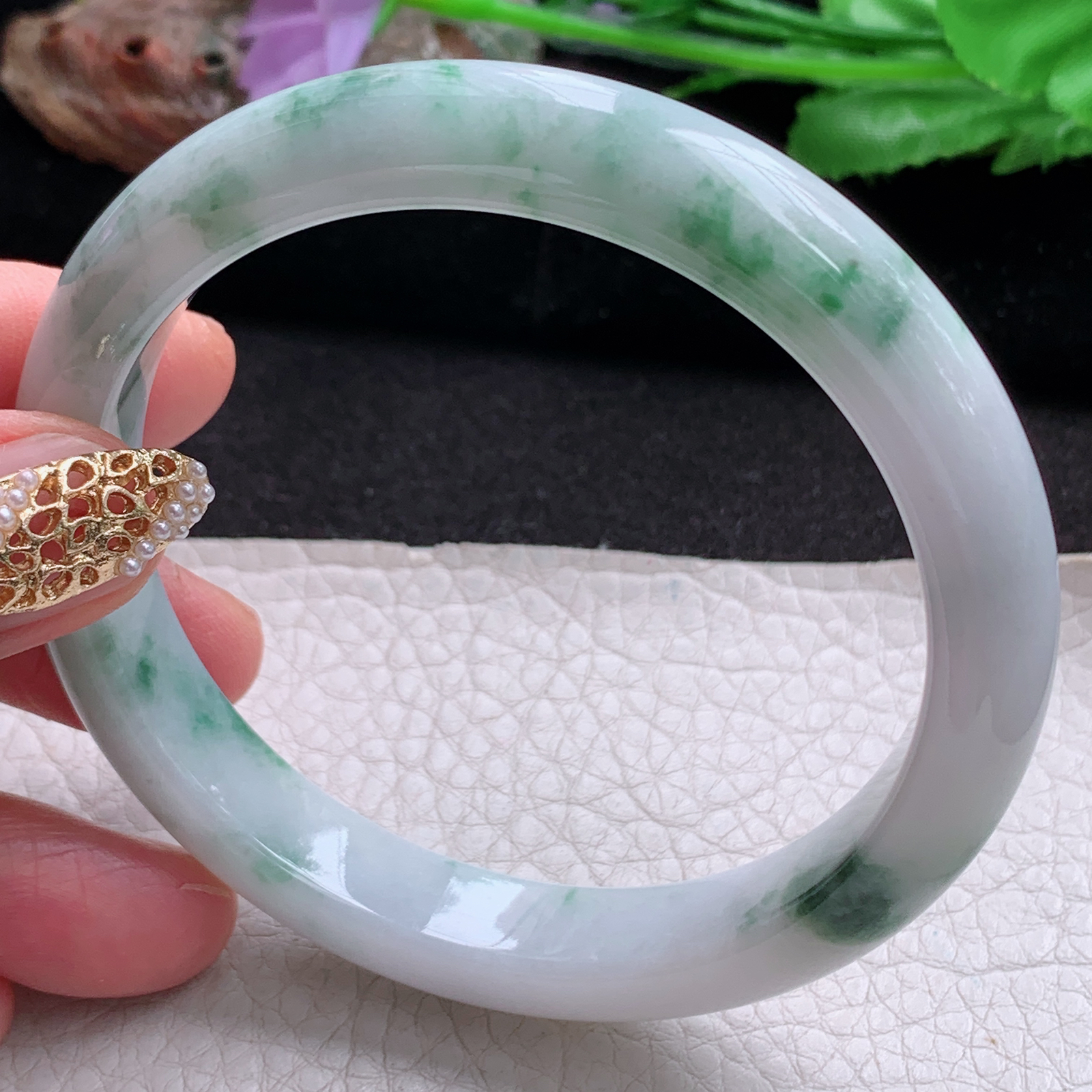 js大圈口60.5*11.3*8.2平安镯 天然翡翠a货手镯水润飘花大气玉镯子