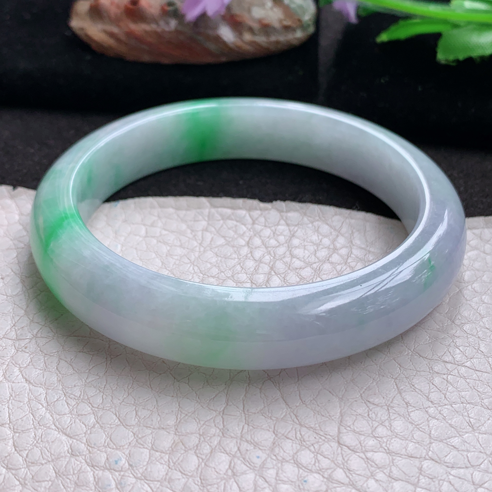 hy大圈口60*12.5*9平安镯 天然翡翠a货手镯飘阳绿胶感正圈玉镯子