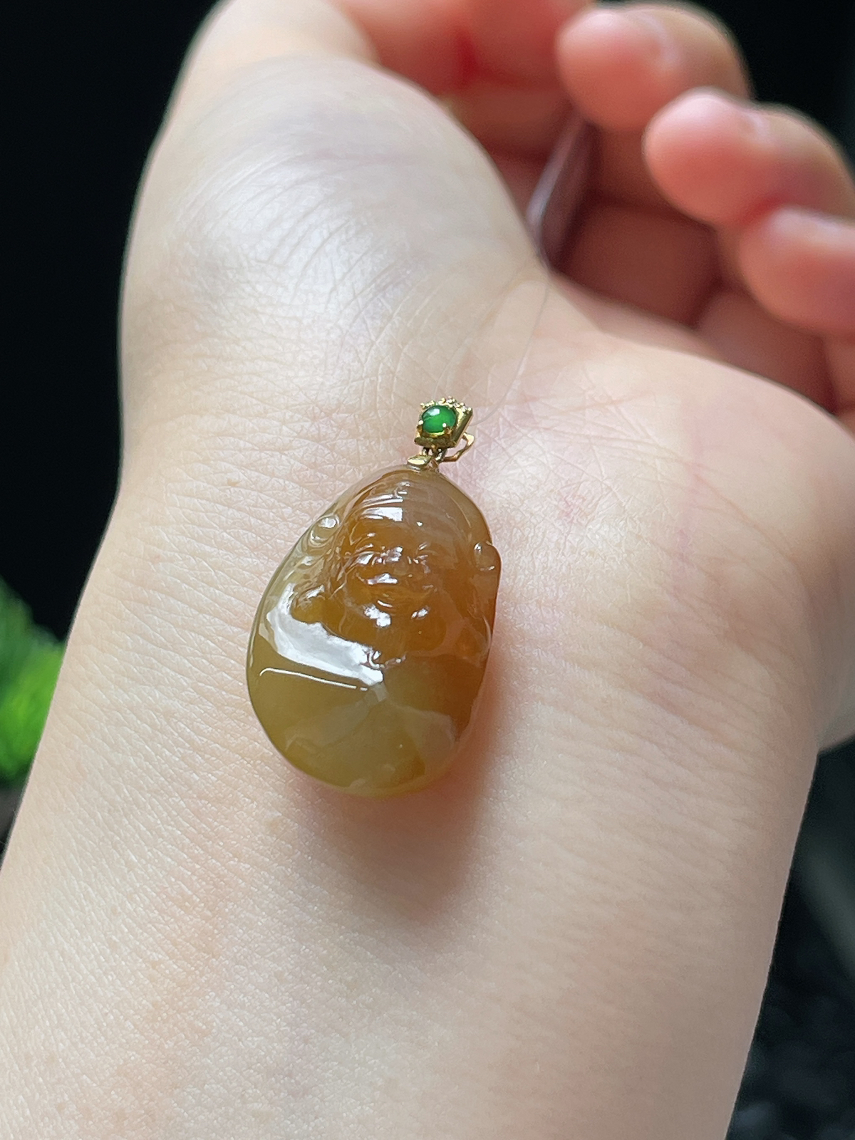 18k金翡翠冰糯种黄财神挂件