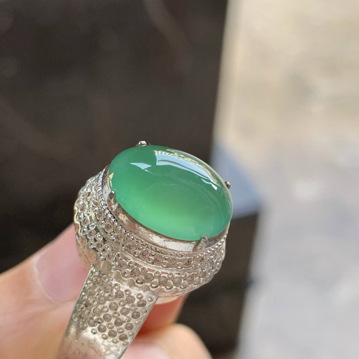 冰种戒面^_^透亮饱满  铜托