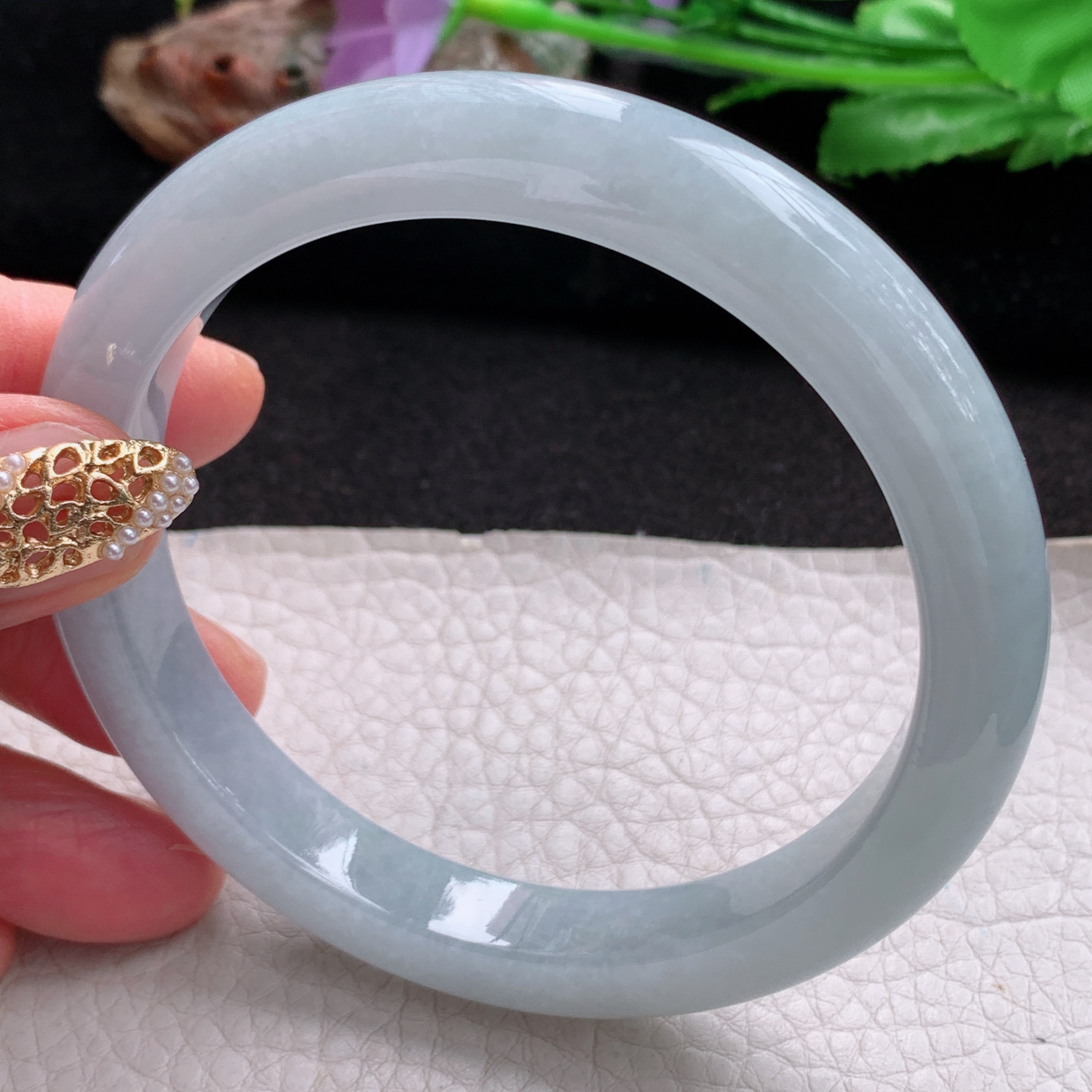 js大圈口62.5*10.3*8.6平安镯 天然翡翠a货手镯冰润纯美正圈玉镯子