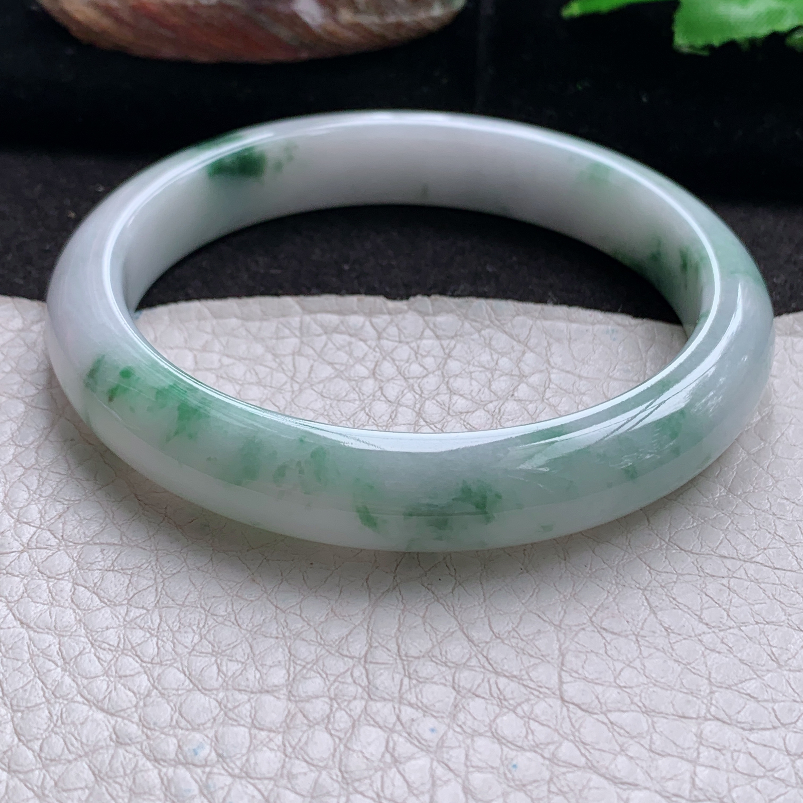 js大圈口60.5*11.3*8.2平安镯 天然翡翠a货手镯水润飘花大气玉镯子