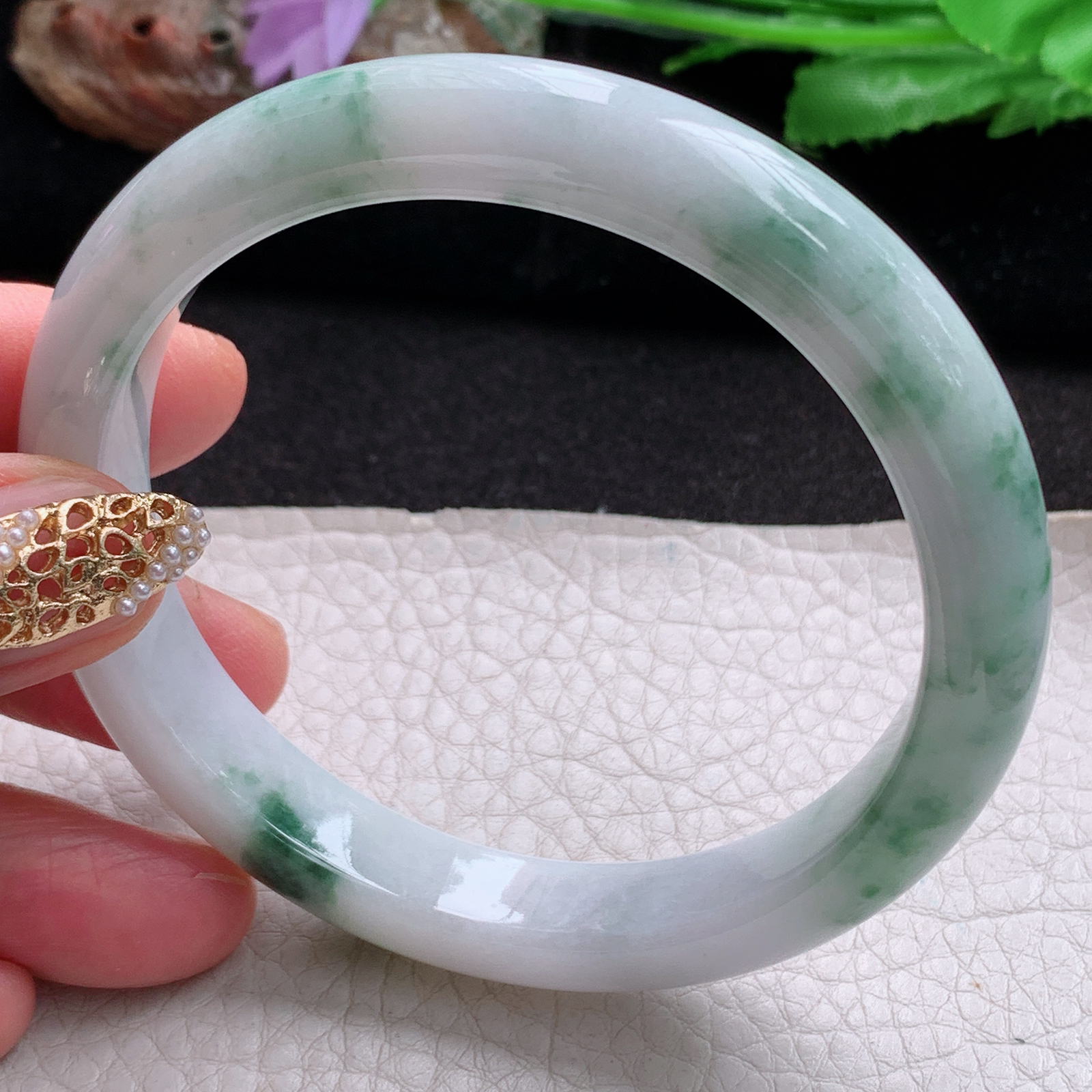 js大圈口60.5*11.3*8.2平安镯 天然翡翠a货手镯水润飘花大气玉镯子