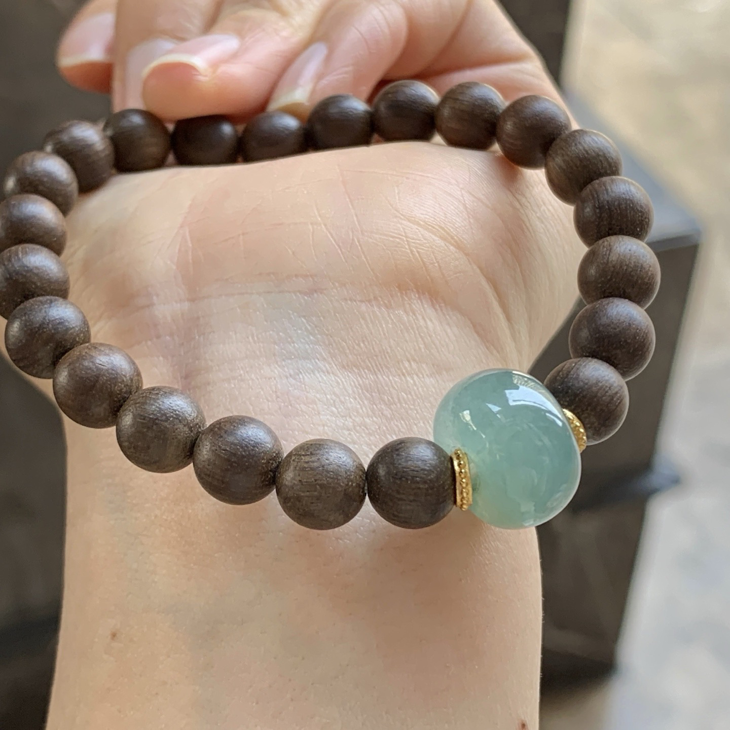 冰蓝路路通手串^_^鲜艳 起光