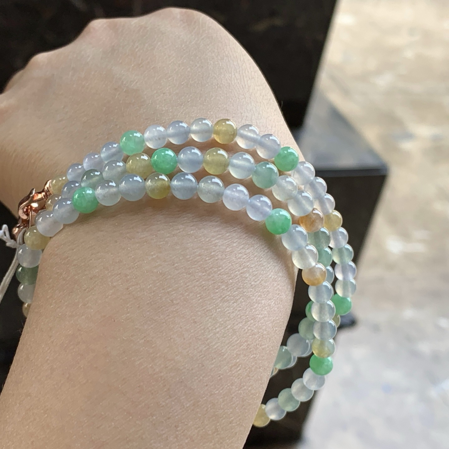 冰种多彩手链^_^鲜艳 玉质温润