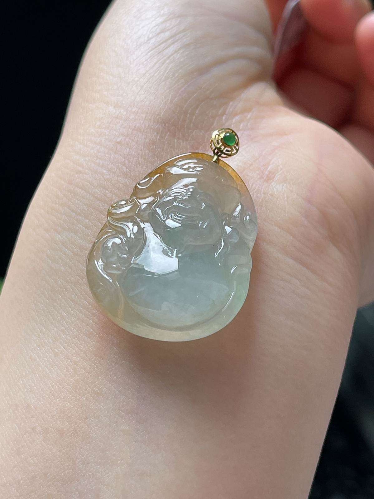 18k金翡翠冰糯黄财神挂件