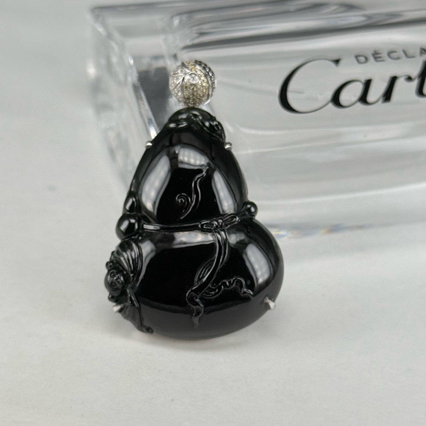 精品18k墨翠葫芦吊坠 种好色正 黑度极好 打灯通透 油性十足 尺寸40.9