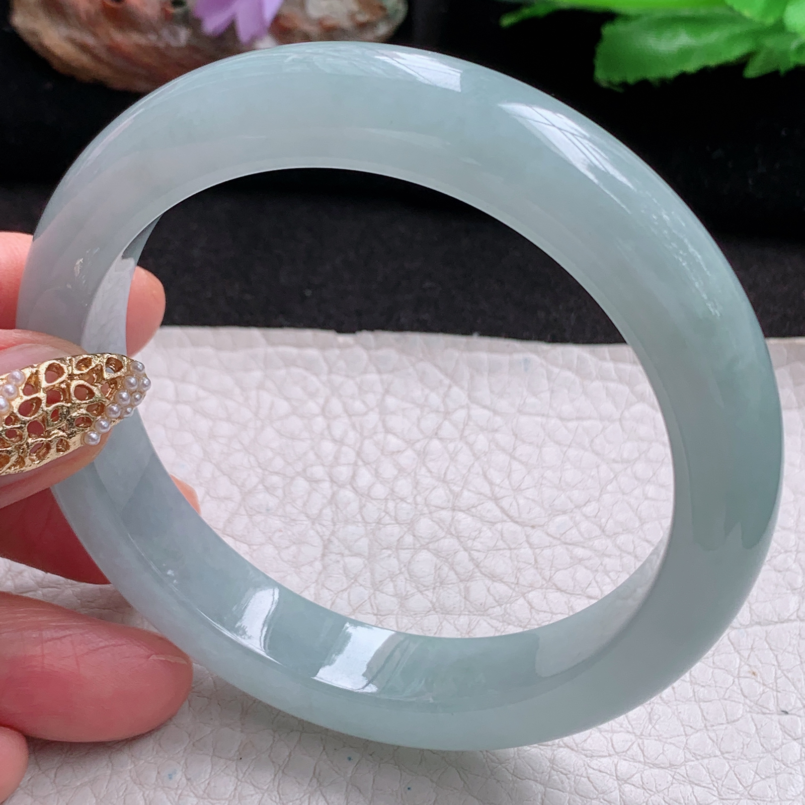 nr实拍59.5*12.5*9.2平安镯 天然翡翠a货手镯湖水蓝正圈玉镯子