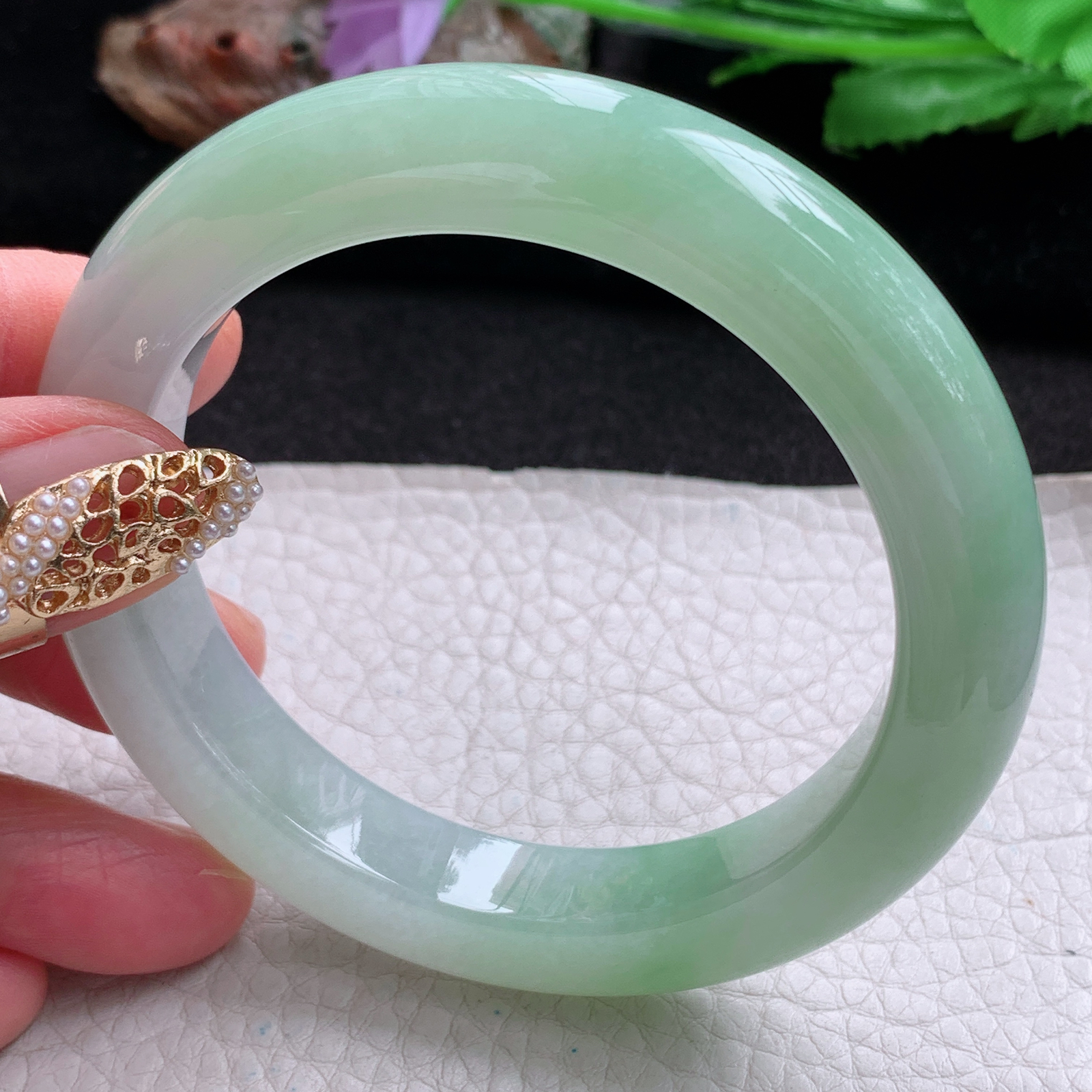 hy实拍57.5*11.8*9.8平安镯 天然翡翠a货手镯飘甜绿胶感正圈玉镯子