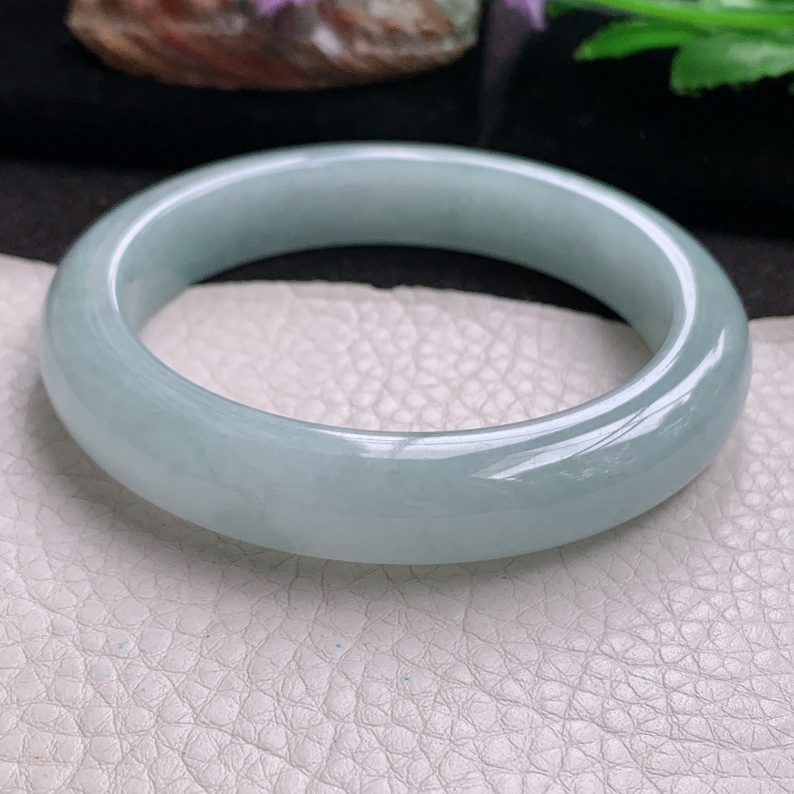 nr实拍59.5*12.5*9.2平安镯 天然翡翠a货手镯湖水蓝正圈玉镯子