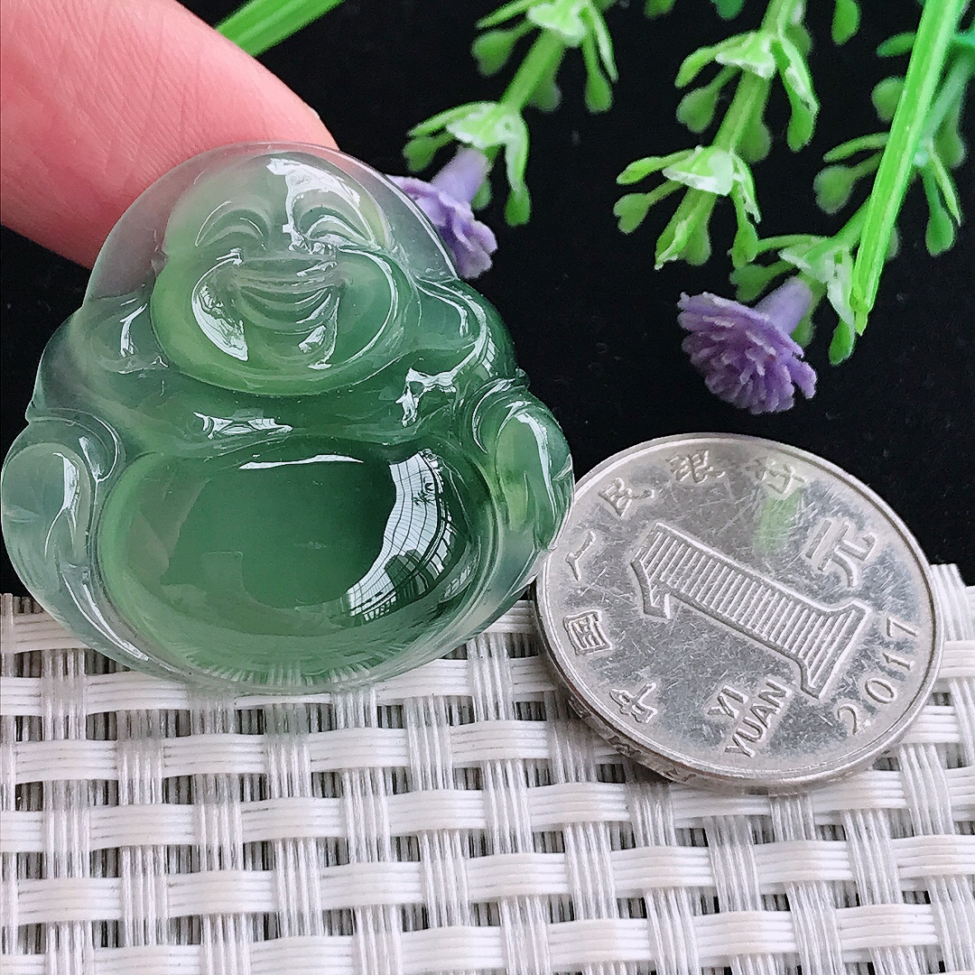 实拍A货翡翠32.4/33.3/7老坑冰种果冻胶冰晴绿佛公吊坠翡翠玉牌