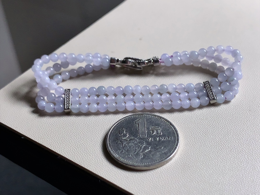 冰种淡紫手串 底色淡雅，种水很好，尺寸3.6