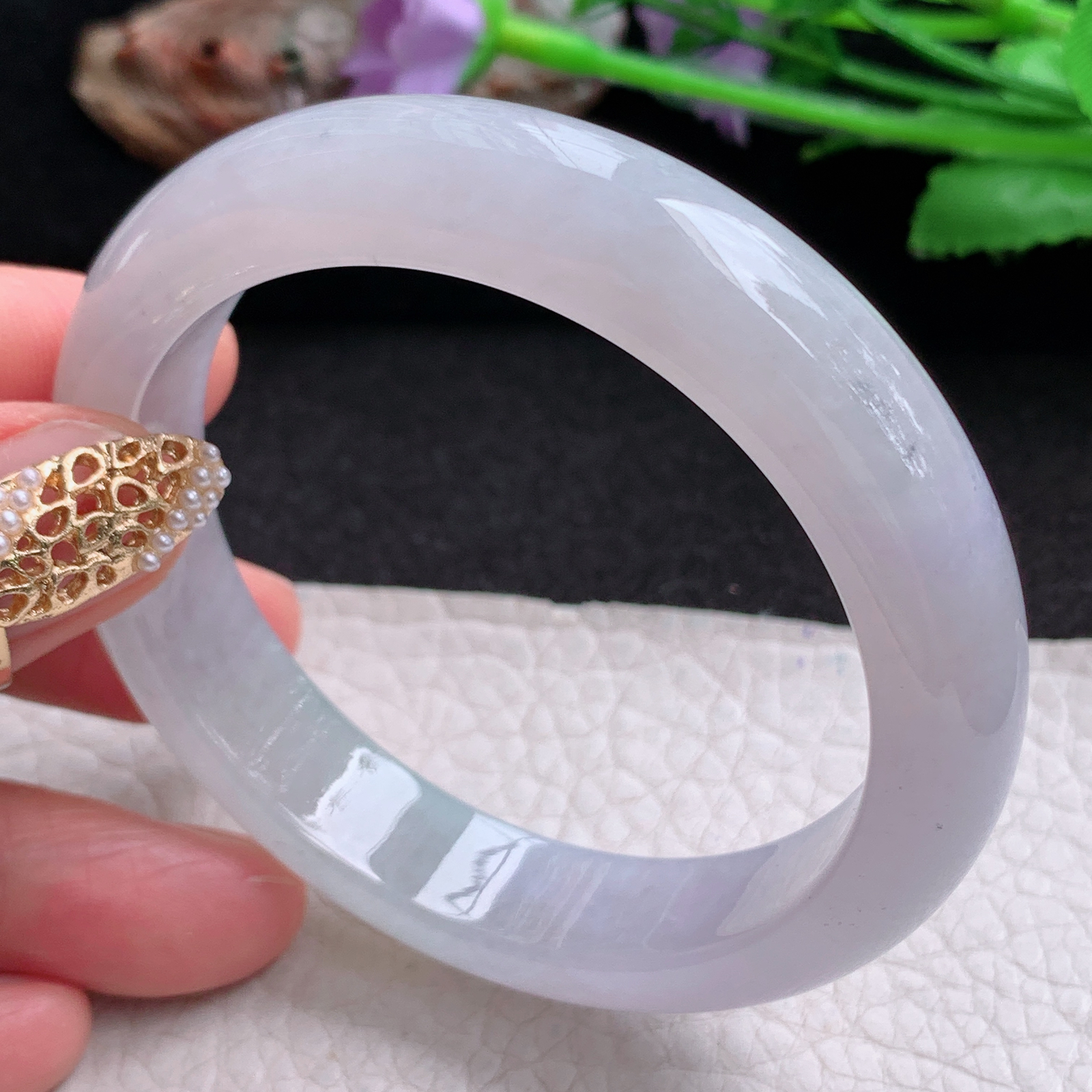 cc小圈口53.6*12*8平安镯 天然翡翠a货手镯淡冰紫正圈玉镯子