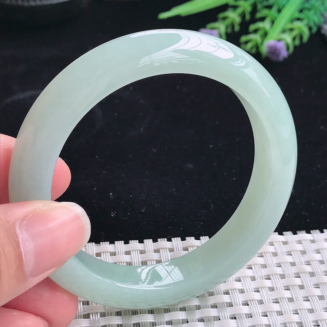 实拍A货翡翠54.5/11.7/9老坑冰纯起胶冰晴绿手镯翡翠宽边玉镯平安镯美人镯